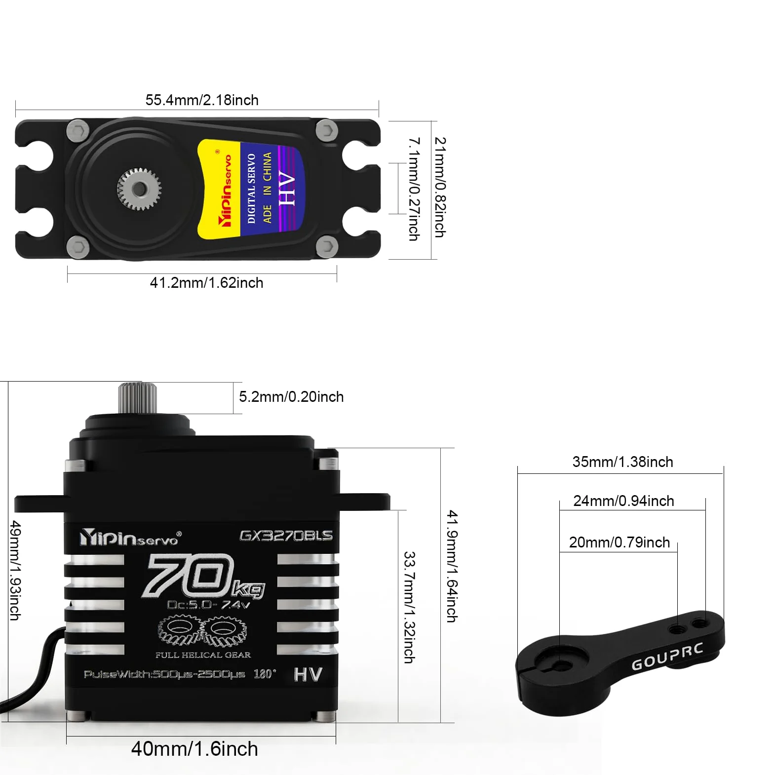 GOUPRC 70kg Servo ad alta coppia 8.4V Metallo Obliquo Gear Servo ad alta velocità per 1/8 1/10 1/12 RC Auto Crawler Boat Robot