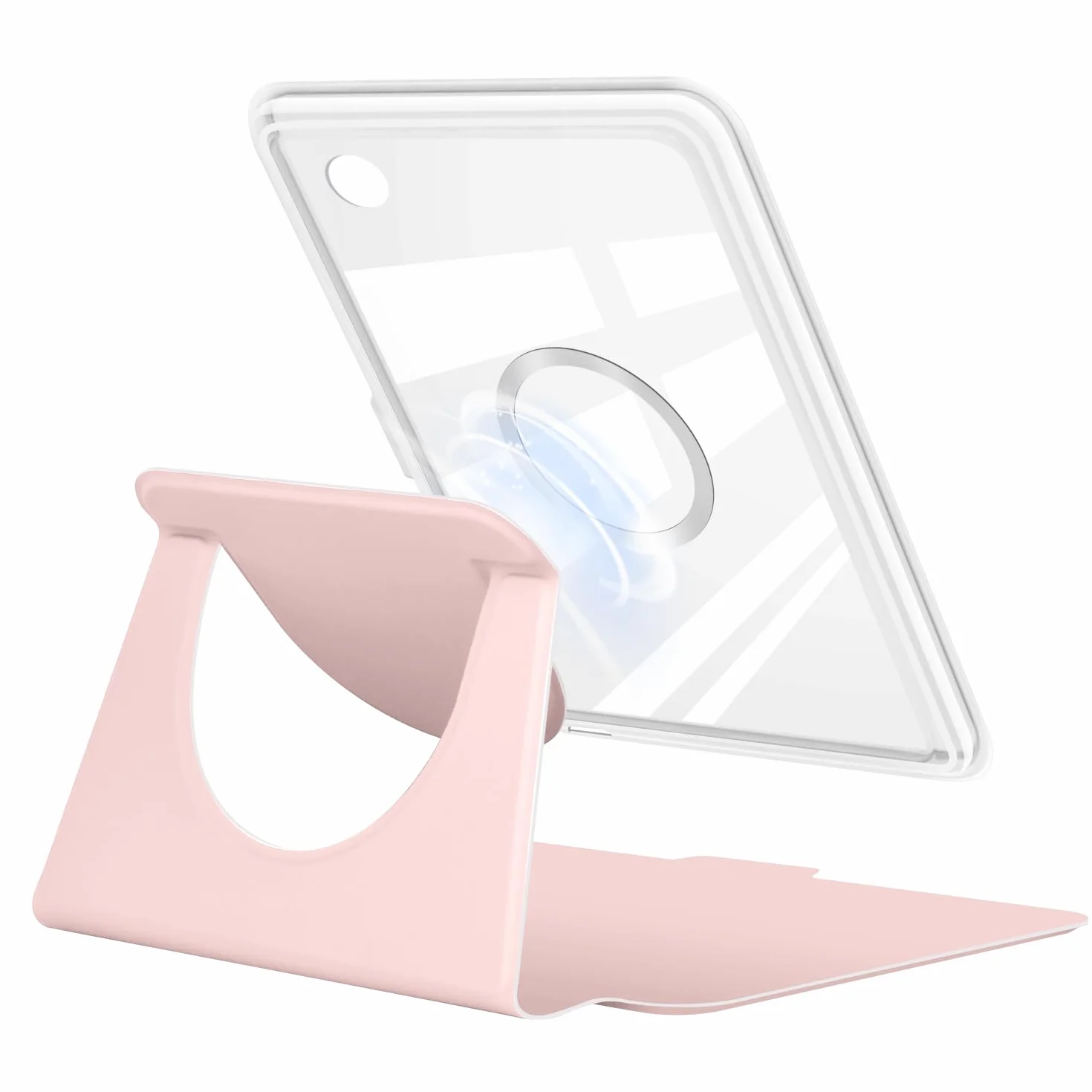 YoungMe Custodia girevole a 360 gradi per Kobo Clara BW 2024 da 6", design magnetico staccabile, supporto regolabile, retro trasparente, con funzione di accensione e spegnimento automatico (rosa)