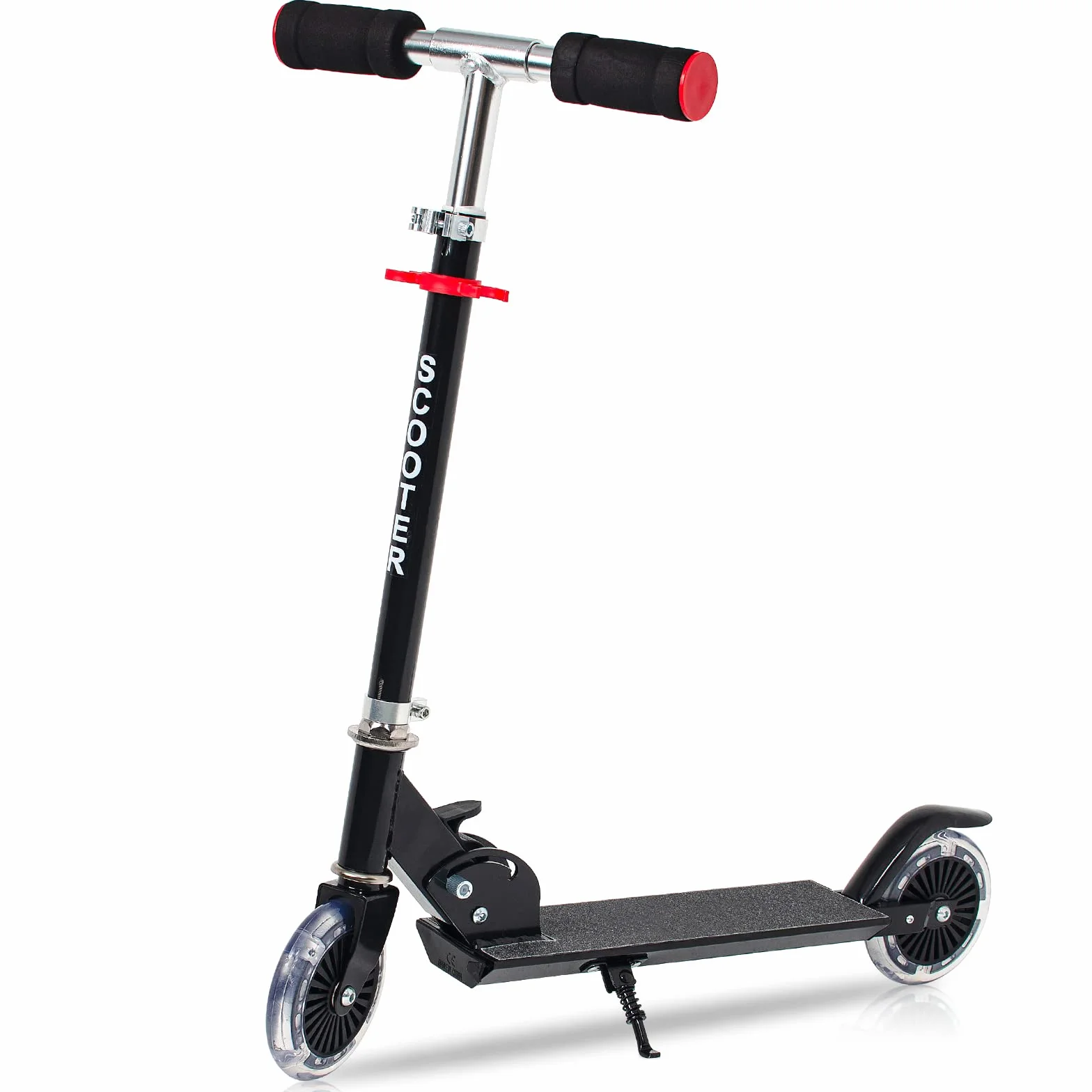 AKOZLIN Monopattino pieghevole per bambini, 3 altezze regolabili, ruote luminose, telaio in lega di alluminio, carico max 50 kg, nero