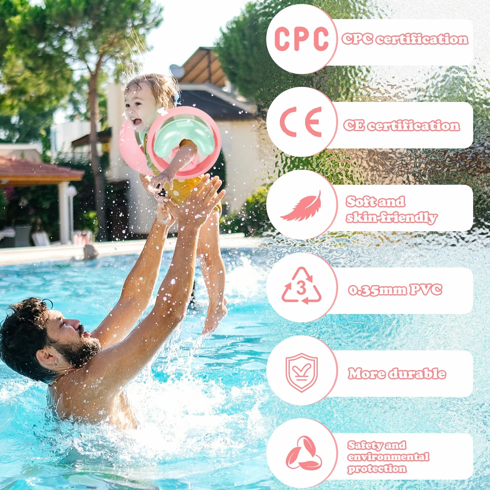 WYRIAZA Braccioli Bambini 1-6 anni Braccioli Bambini con 3 Airbag Indipendenti Rotondi Comodo Design Antiscivolo 5-20KGS