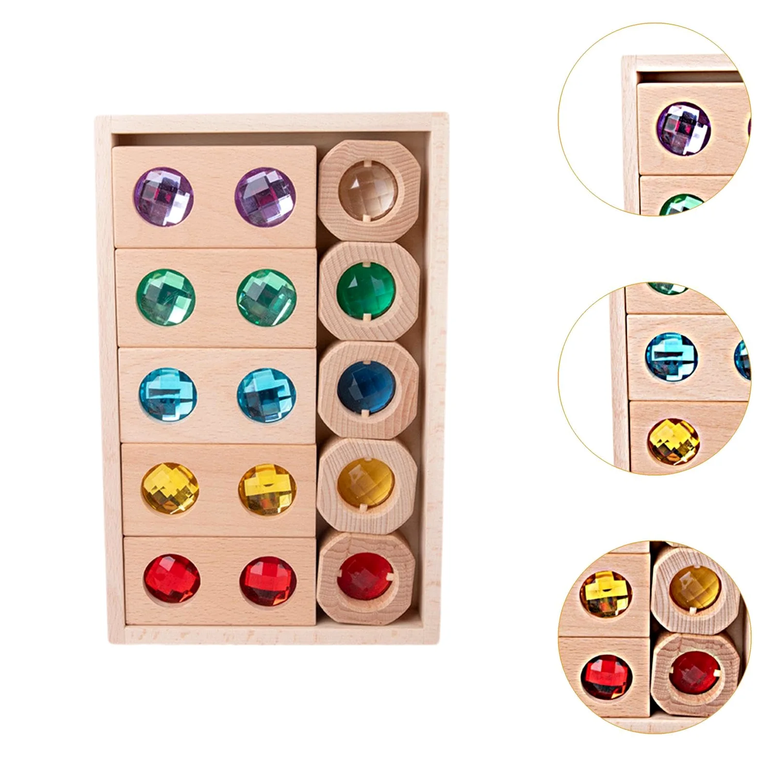 Qianly Set di Blocchi da Costruzione in Legno per Bambini, Gioco di Impilamento, Giocattolo Educativo, Set di Blocchi da Costruzione Arcobaleno per Il Comple, Stile a