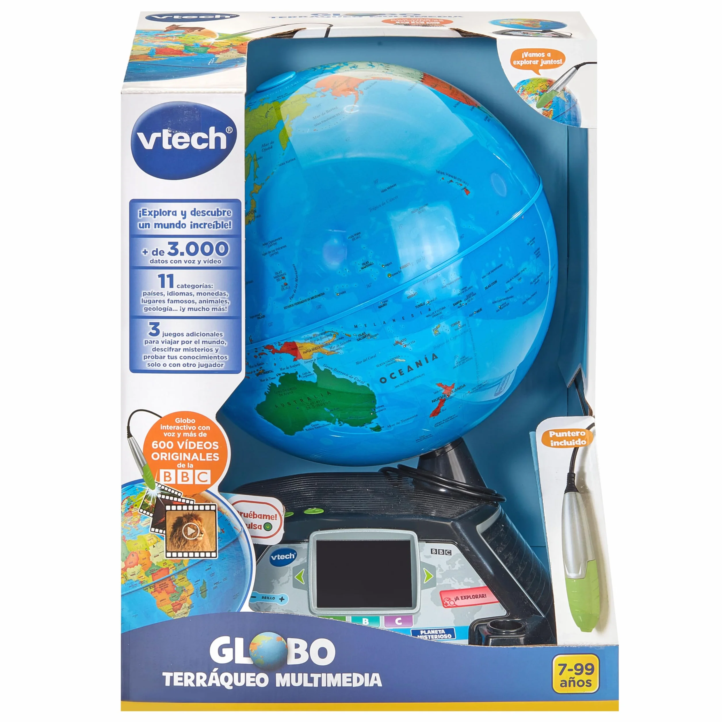 LeapFrog VTech – Mappamondo multimediale, l'unico display HD, 600 video originali della BBC, giocattolo per bambini +5 anni, versione ESP