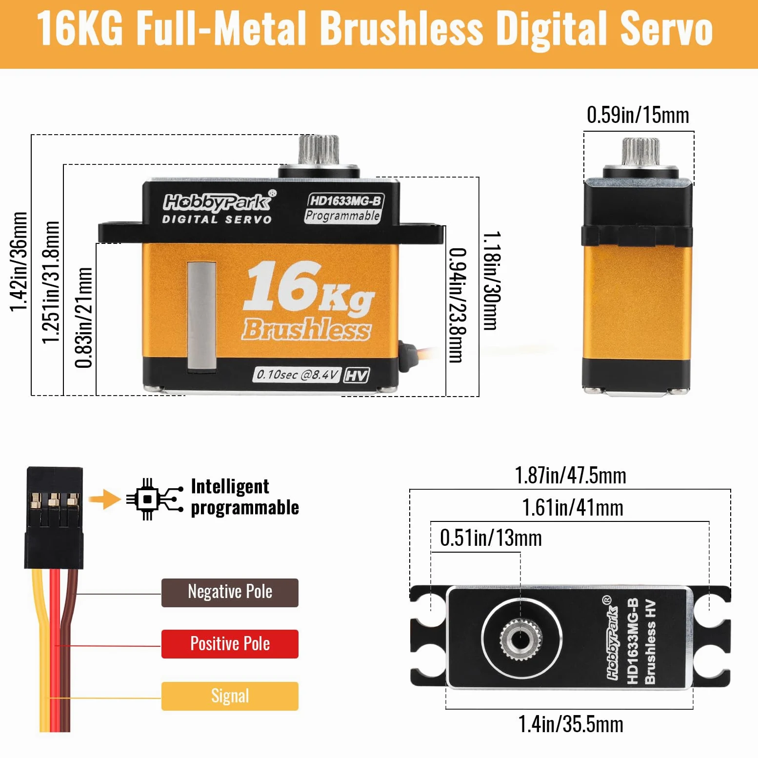 Hobbypark RC Aereo Servo Brushless All Metal Gears 16kg High Torque Digital Servo per RC Aircraft Airplane Fixed-Wing Servos