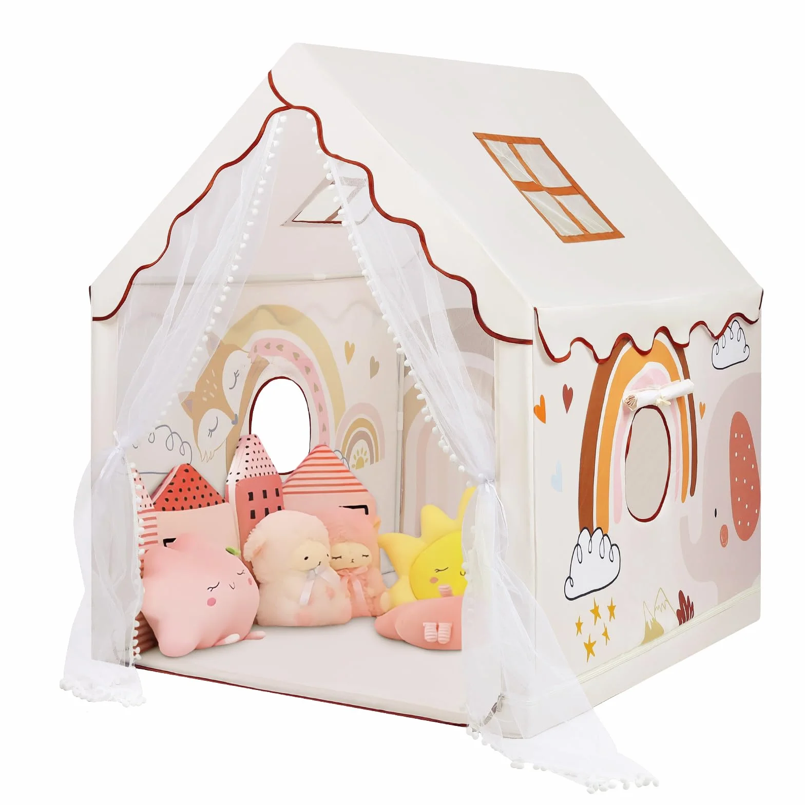Tenda da Gioco per Bambini, Casetta dei Giochi per Interni ed Esterni, Grande Capanna per Ragazzi e Ragazze con Finestra e Borsa, Tenda per Bambini Regalo di Compleanno 120×100×130 cm, Animali Boemi