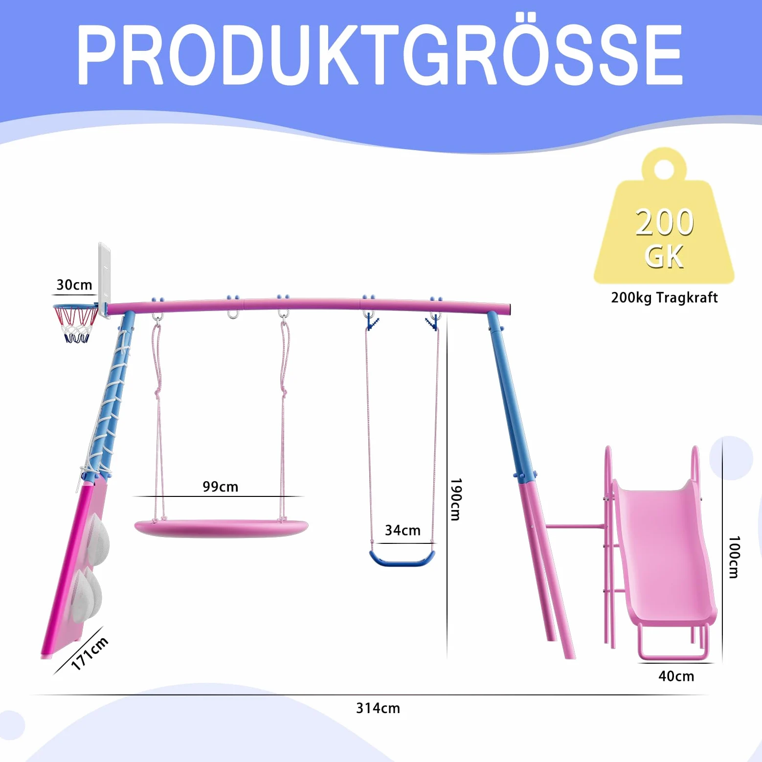 Grande Parco Giochi Esterno 6 In 1, Set Altalene Con Altalena Rotonda, Scivolo, Canestro Da Basket E Pannello Da Calcio, Struttura Stabile Per Più Bambini Nel Giardino