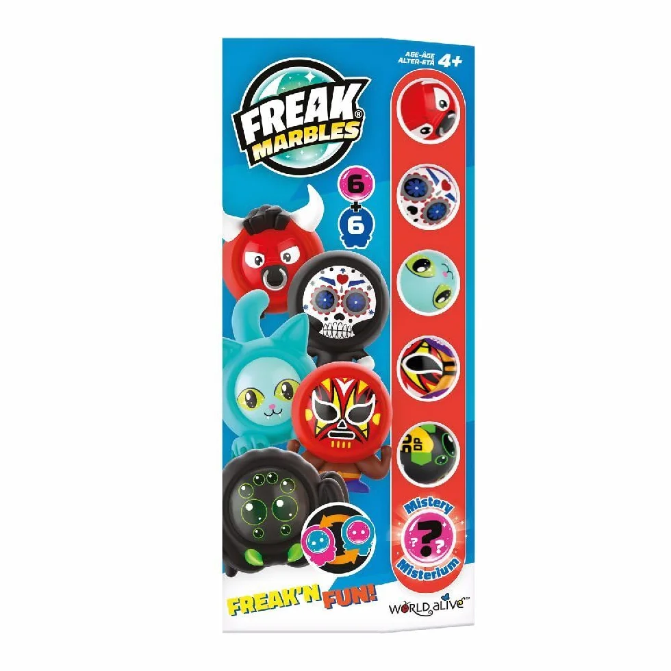 Freak Marbles Totem Pack D, 6 biglie colorate con disegni abbinati, 1 rara, giochi per bambini 4+