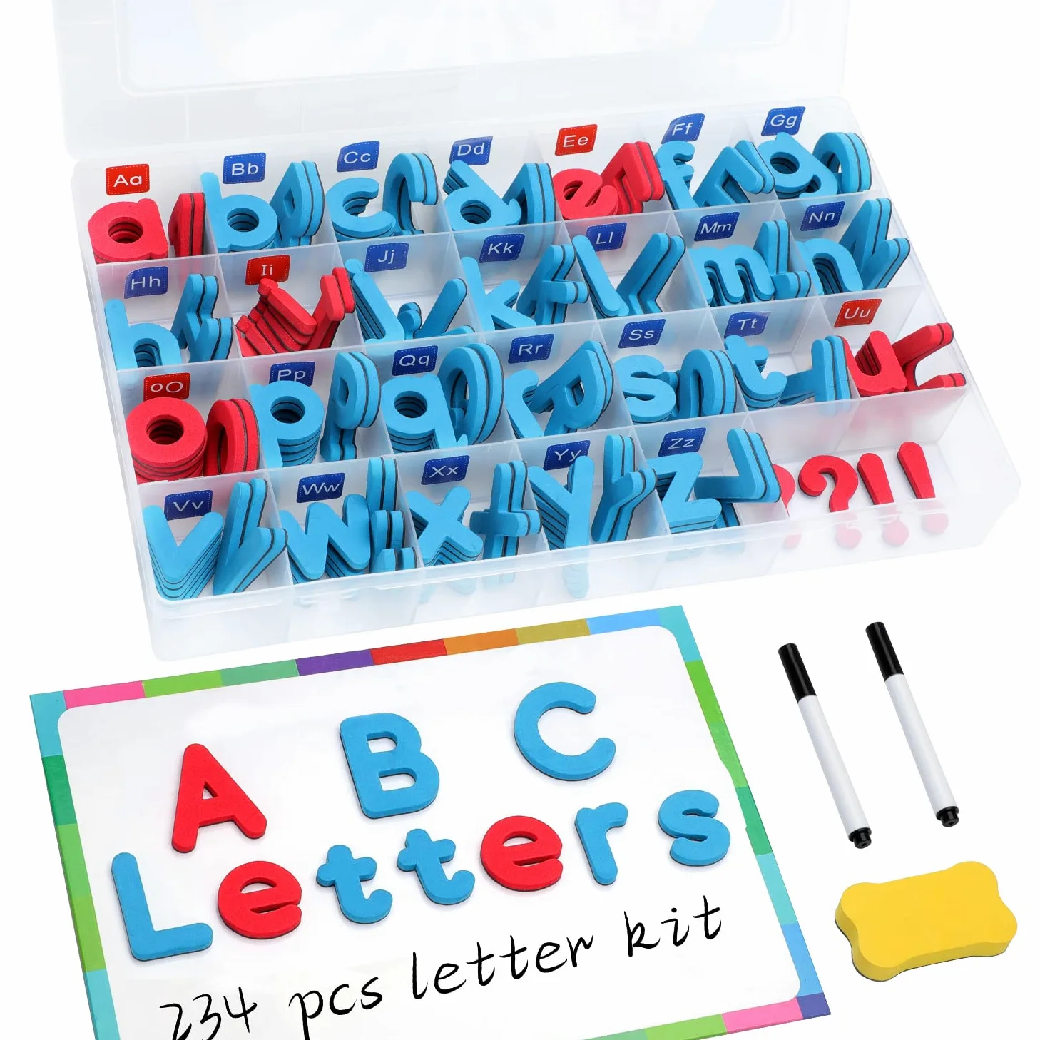 Lettere magnetiche dell'alfabeto, 212Pcs Lettere magnetiche della schiuma di A-Z e simboli con la grande lavagna magnetica di doppio bordo asciutto, magneti educativi dell'alfabeto del frigorifero