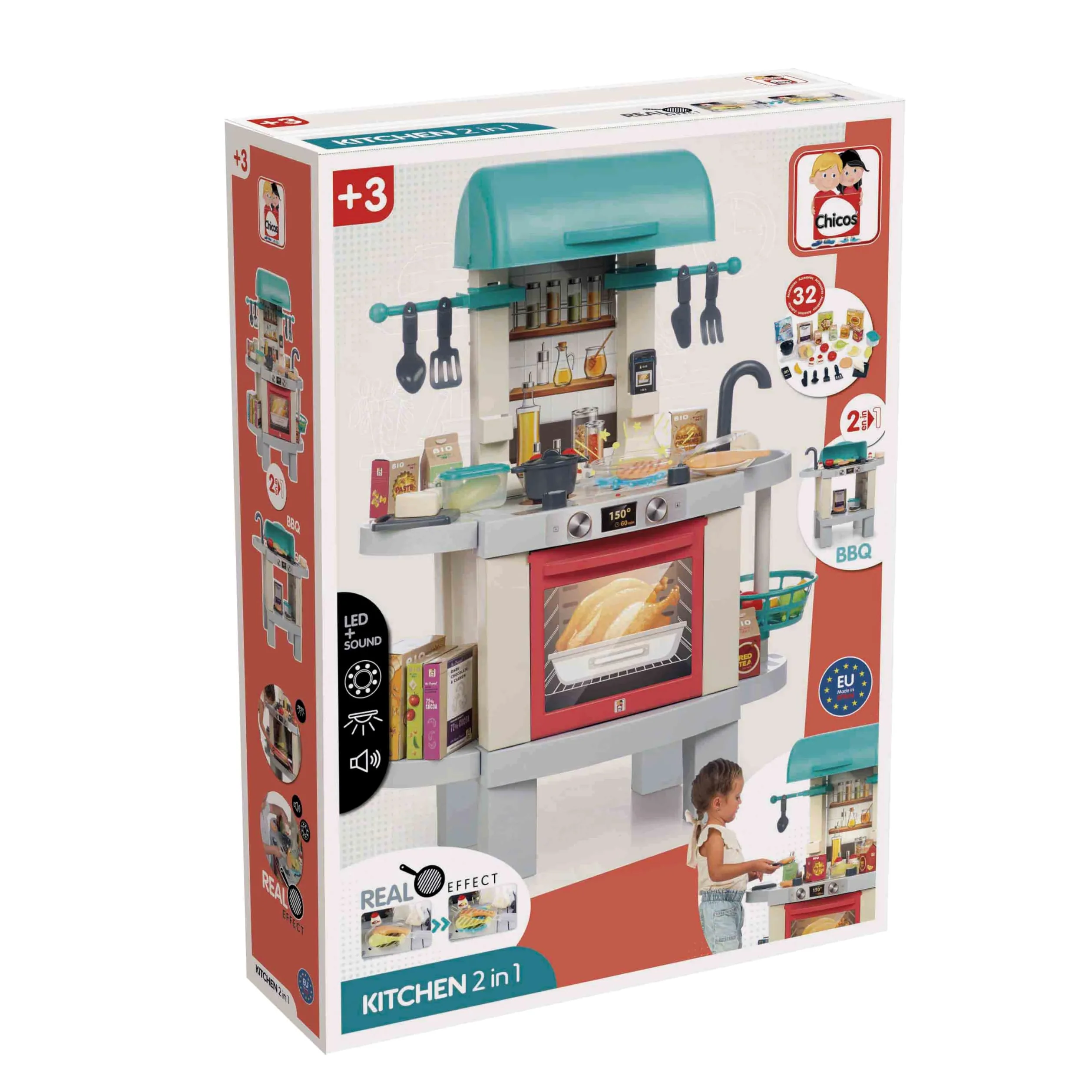 Chicos - Cucina per Bambini | Deli Cucina 2 in 1 con Luci LED e Suoni | Accessori Fotocromatici | Fornello Trasformabile in Barbecue | A partire da 3 anni (85104)