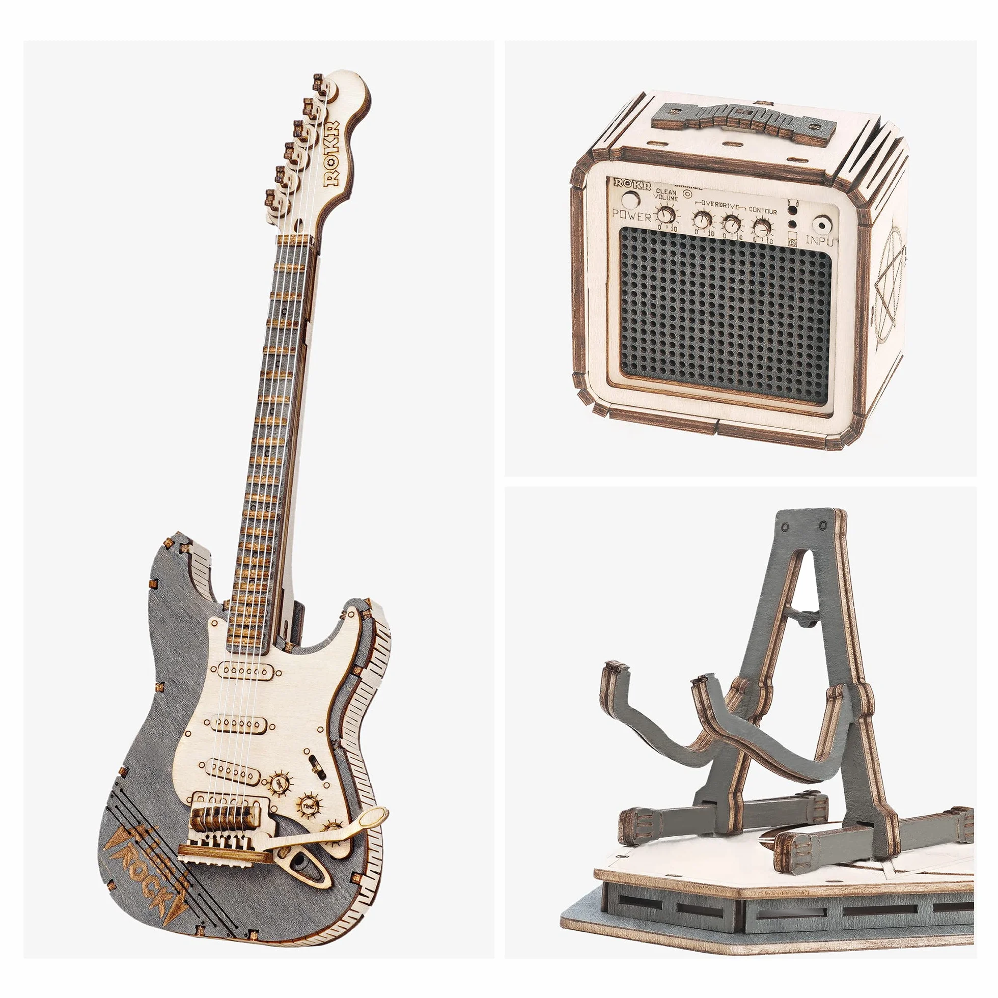 ROKR Puzzle 3D Legno per Bambini e Adulti Modellismo da Costruire Kit Modello Strumento Musicale Chitarra (Guitar)