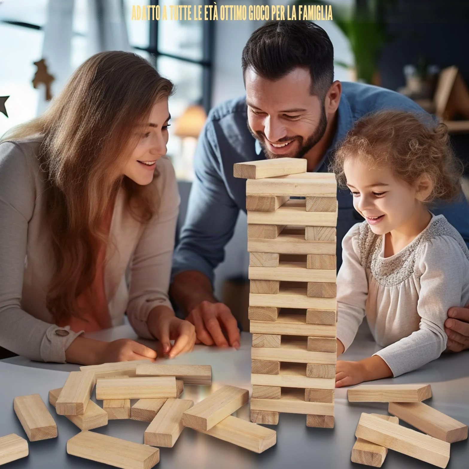 WOODENFUN Torre gigante in legno impilabile da 0,4 m – 1,2 m grande Tumble Tower giochi Jumbo Toppling Blocks giocattolo per bambini, adulti e famiglia (colore legno)