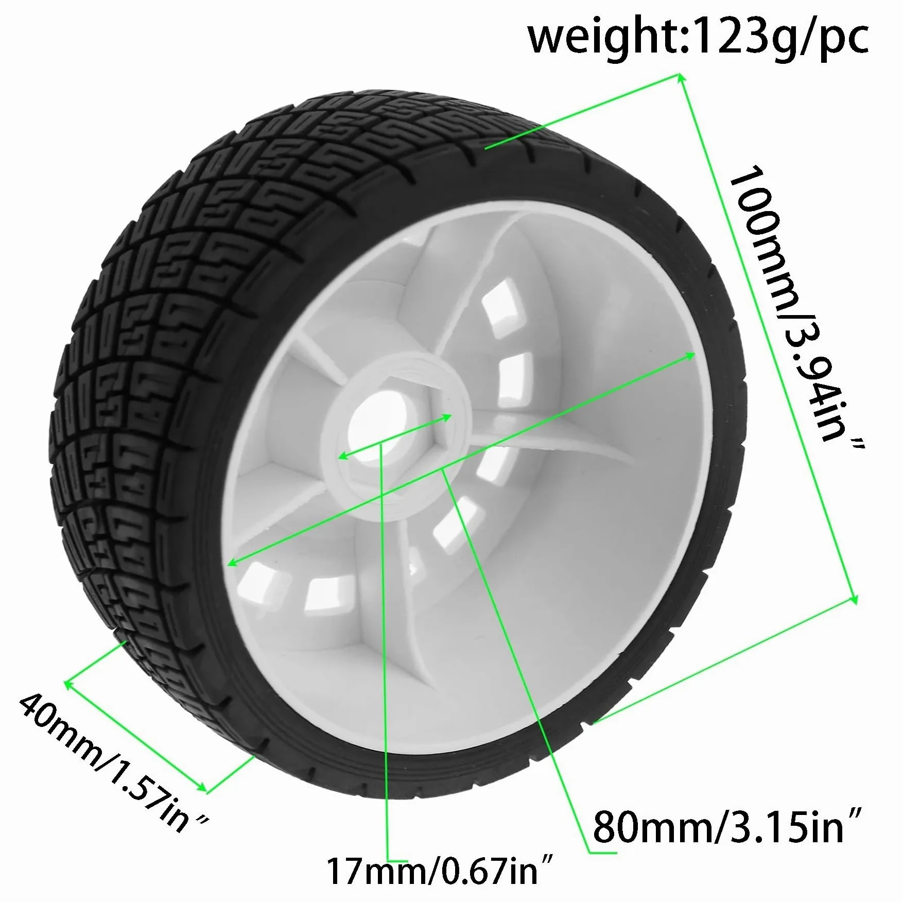 4PZ Gomme Rally RC 100mm 1/7 1/8 Esagono 17mm | ARRMA, Traxxas, Redcat, Team Losi, Kyosho, HPI WR8, HSP(White)