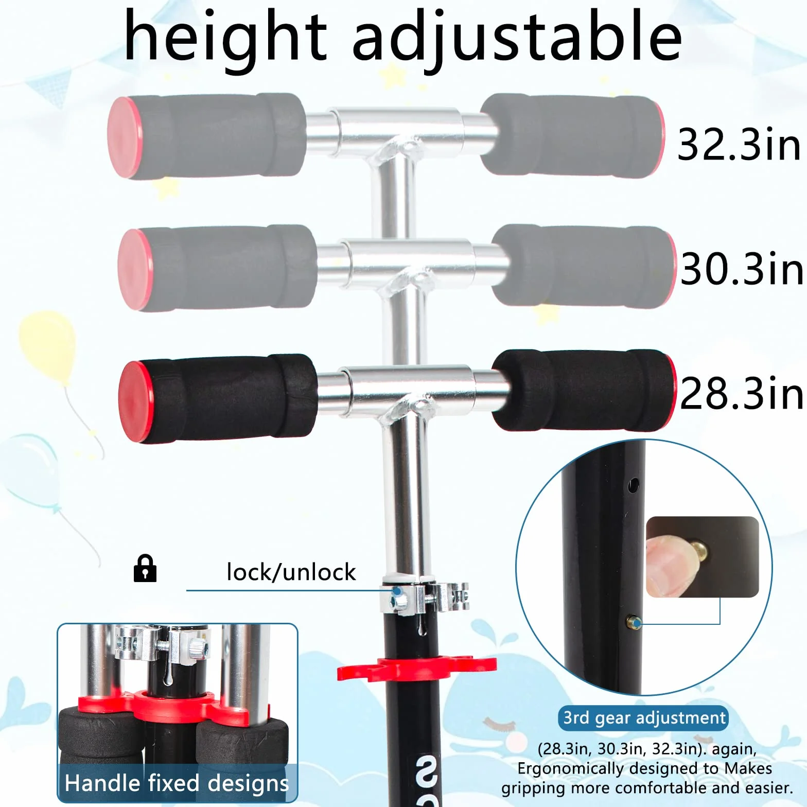 AKOZLIN Monopattino pieghevole per bambini, 3 altezze regolabili, ruote luminose, telaio in lega di alluminio, carico max 50 kg, nero