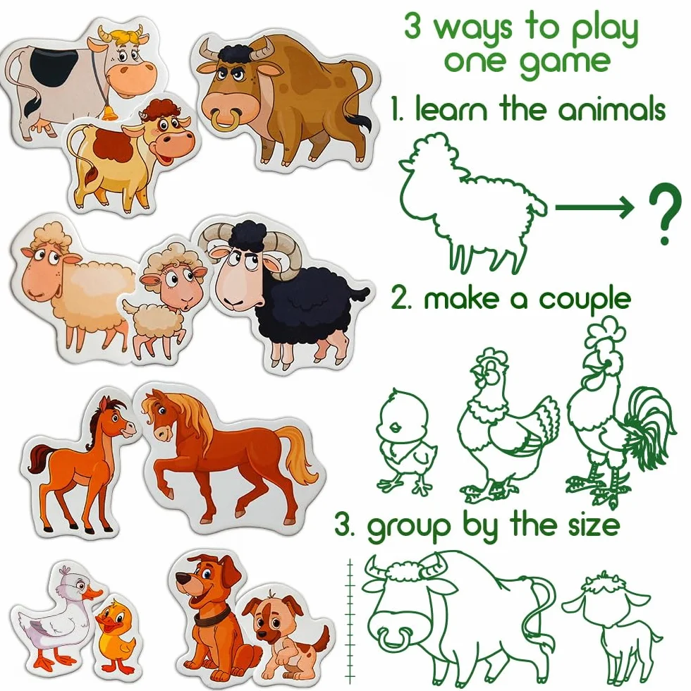 Magneti Fattoria Bambini 21 Grandi Animali Magnetici Gioco Educativo Montessori Set Creativo Prescolare
