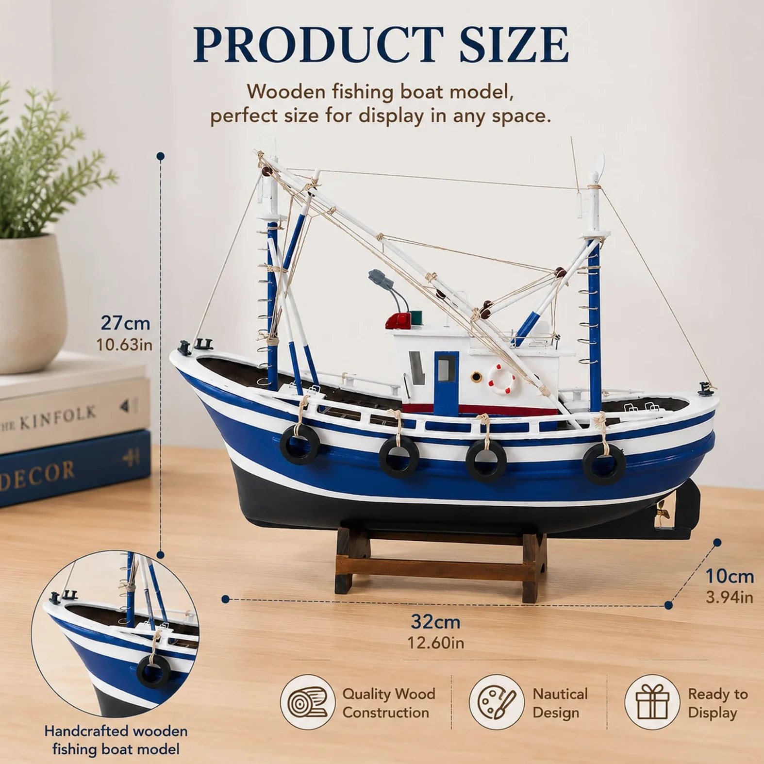 YLME Modellino di Barca da Pesca Ornamento Nautico A Forma di Nave | Realizzato A Mano Decorazioni Costiere E Marittime Per Soggiorno, Ufficio, Mensole, Regalo Per Gli Amanti Dell'oceano.