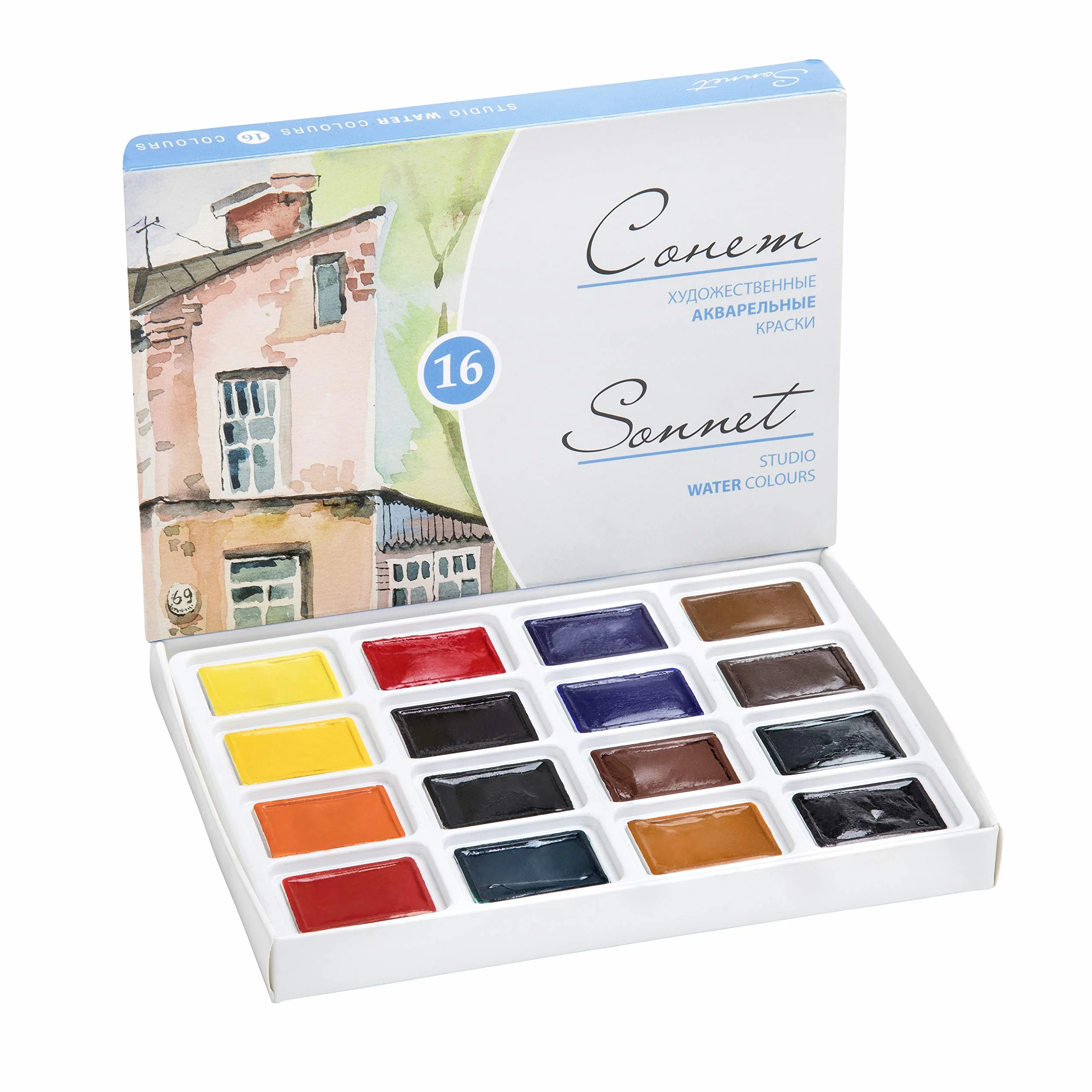 Sonnet Set Colori Acquerello - 16 Acquerelli Mezzo Godet - di Alta Qualità Creati da Nevskaya Palitra