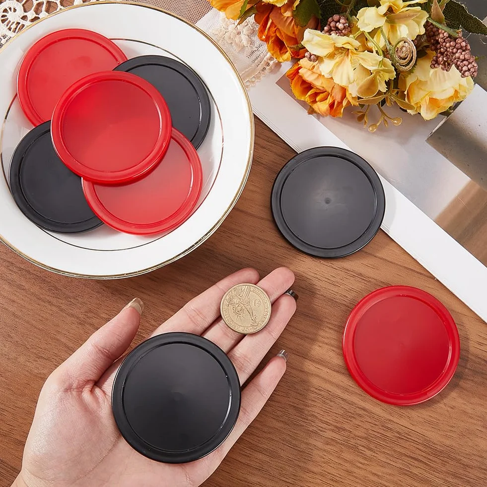 CREATCABIN 8 pz. Dischi Air Hockey 6.4cm Dischetti Ricambio Pesanti Standard Plastica Leggeri per Tavoli Attrezzature Set Allenamento trattenimento Accessori per Feste Terni Adulti Rosso Nero
