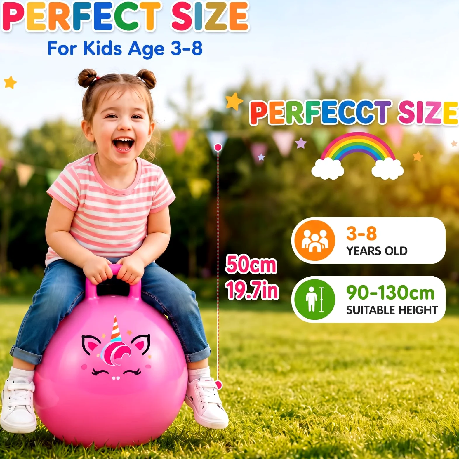 Sinmoe 4 Pallone per Saltare per Bambini dai 3 agli 8 Anni Diametro 50 cm | Pallone da Salto, con Pompa, Viluppa Equilibrio e Capacitá Motorie, Robusta, Resistente, per Estate, Parco o Asilo