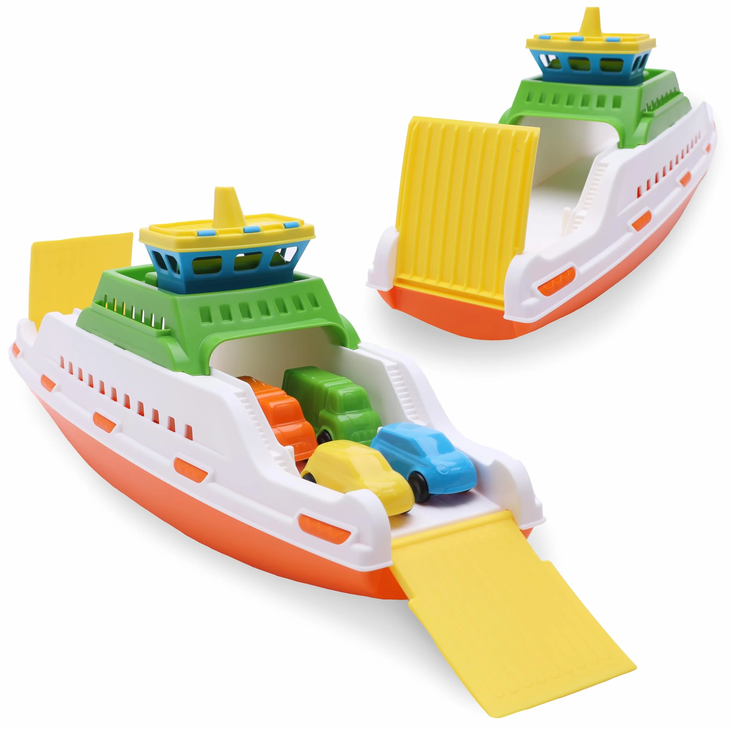 Toyland® 39 cm (15") Traghetto colorato con rampe mobili e 4 mini auto - Giocattolo acquatico galleggiante per bambini - Giocattoli per piscina e bagno - 3 anni+
