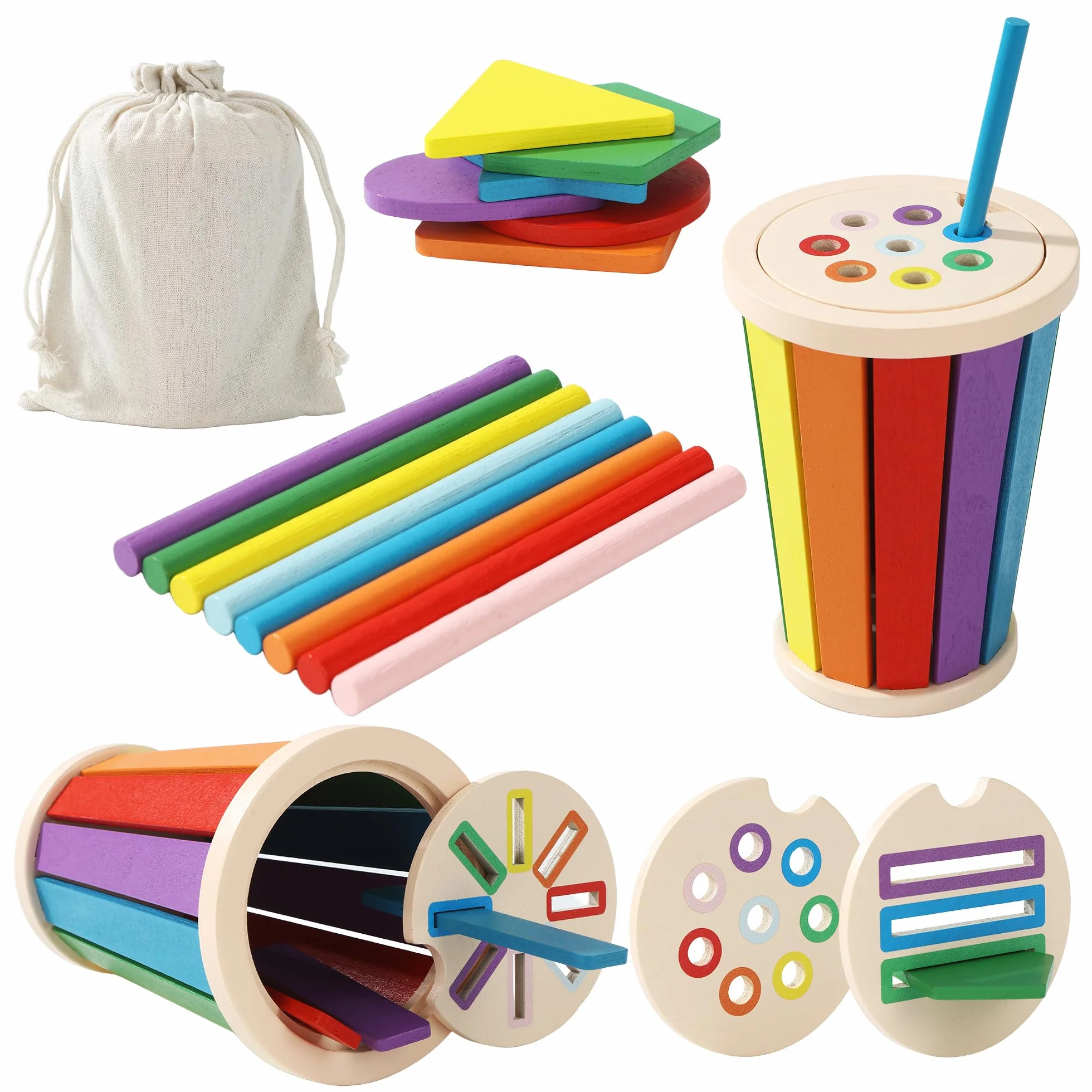 Giocattoli Montessori per Bambini, Giochi di Abbinamento di Colori e Forme in Legno, per Giochi Montessori 2 Anni, Giocattoli impilabili e ordinabili per Bambini da 1 a 3 Anni