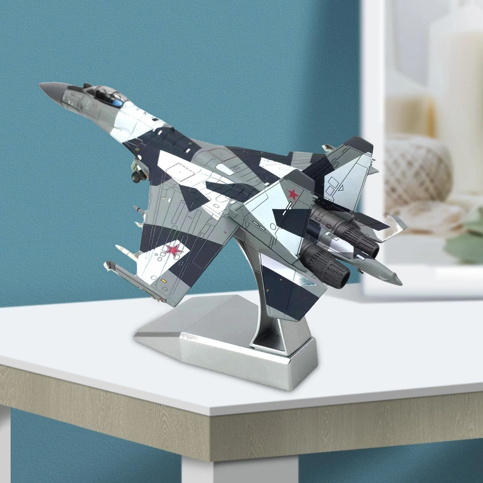 F Fityle Sukhoi SU-35 Modello Aereo da Caccia in Metallo 22x14,5 cm