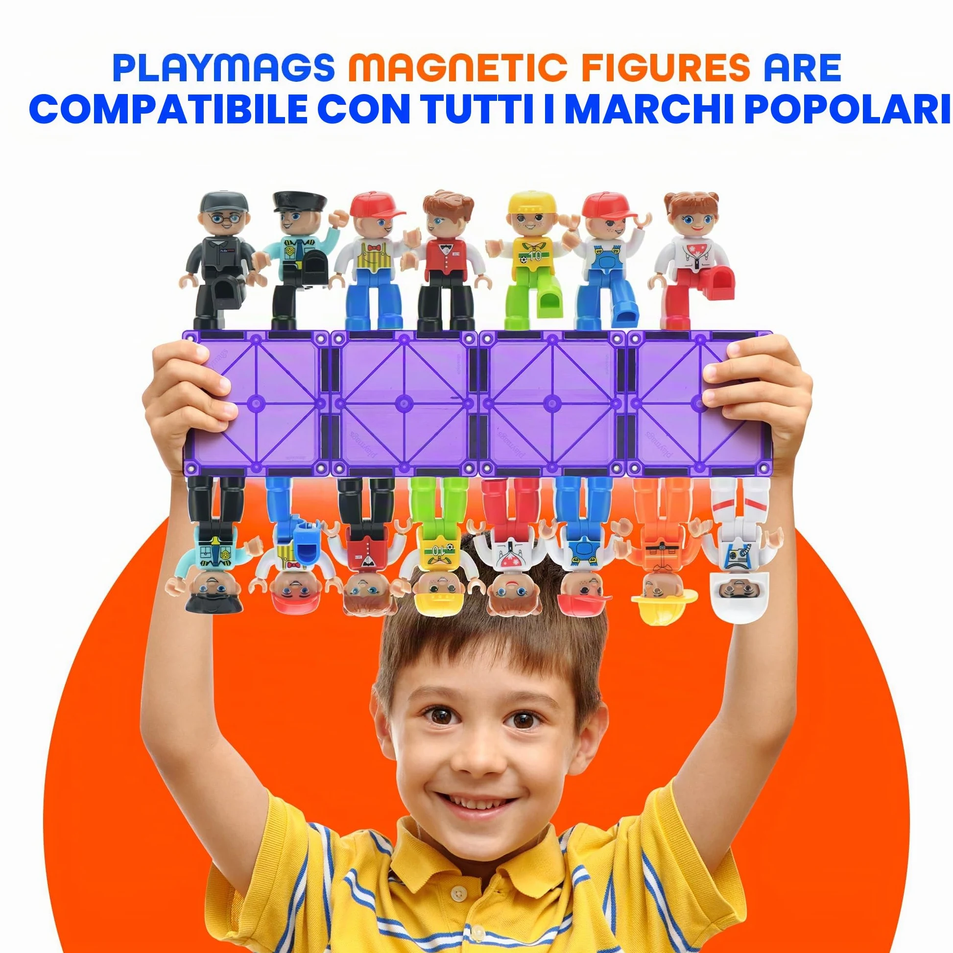 Playmags Set comunitario di figure magnetiche grandi da 15 pezzi - 3 pollici Gioca a persone, perfette per mattoncini magnetici - Giocattoli educativi STEM per bambini