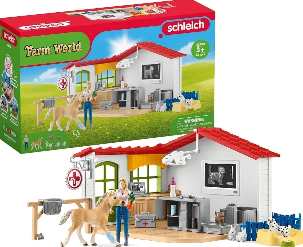 Schleich FARM WORLD | Studio veterinario con animali domestici 42502 | Set da gioco dai 3 anni | set con personaggi, numerose funzioni e tanti accessori | figura animali della fattoria schleich