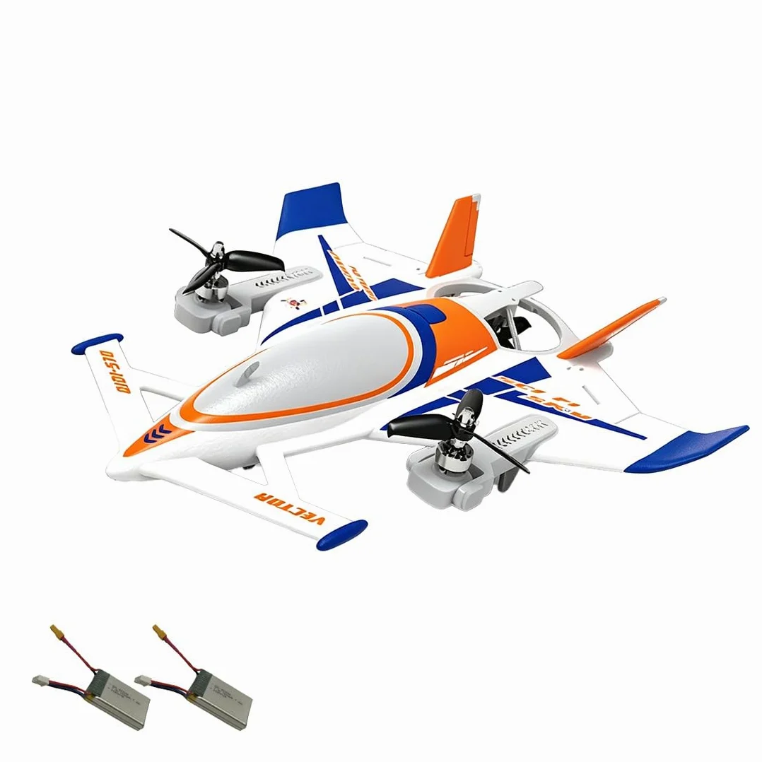 NULA Aereo radiocomandato a 8 canali con motori brushless, 2,4 GHz, EPP-VTOL, modello di aereo per avvio verticale, volo fluttuante e volo in avanti, giroscopio a 6 assi, RTR-arancione, 2 batterie