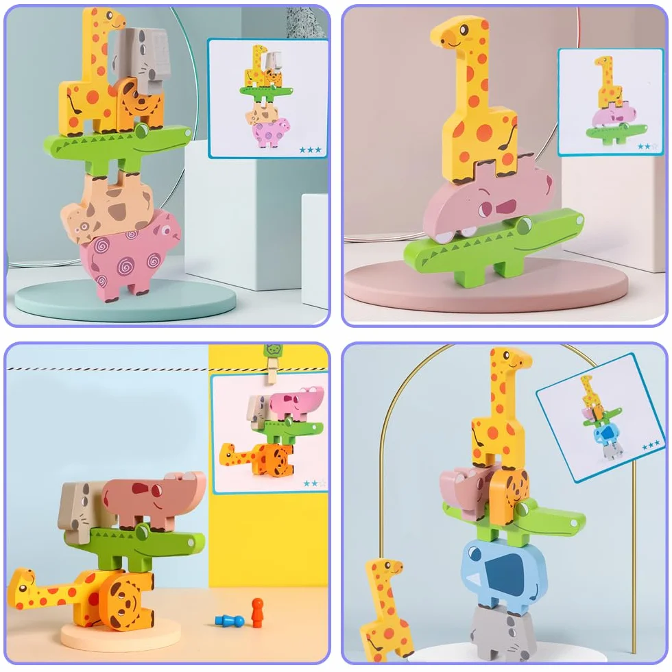 Giochi Legno Bambini, Montessori Impilabili Animali Blocchi Costruzione, Bambino Educativi Gioco Equilibrio Giocattolo in Legno Regalo per Bimbo Ragazzi Ragazze 2 3 4 Anni