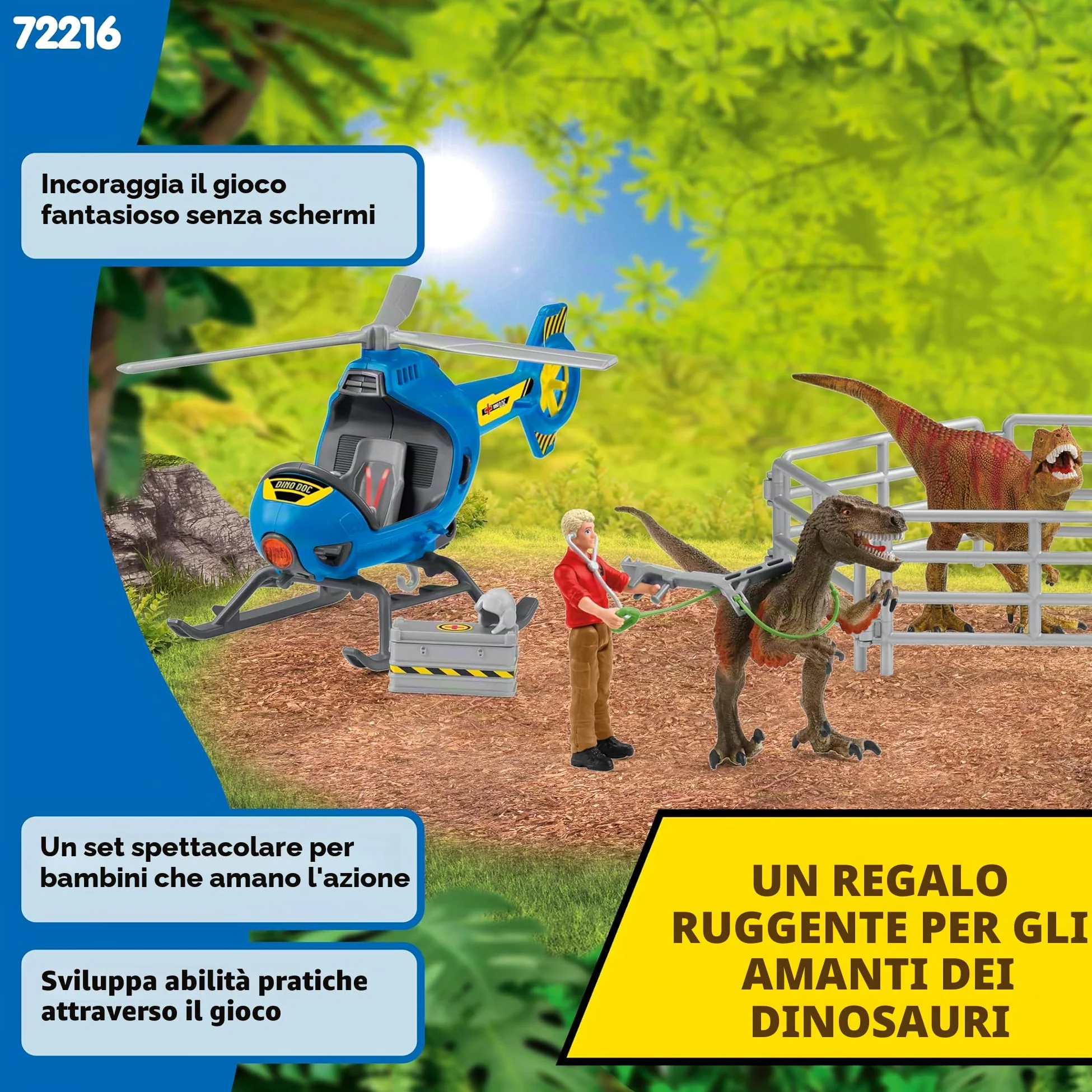 Schleich DINOSAURS | Salvataggio dei dinosauri in elicottero 72216 | Set con elicottero, Flynn, 2 dinosauri & accessori | Regalo per bambini | Giocattolo dai 5 anni | 28 pezzi | esclusiva Amazon