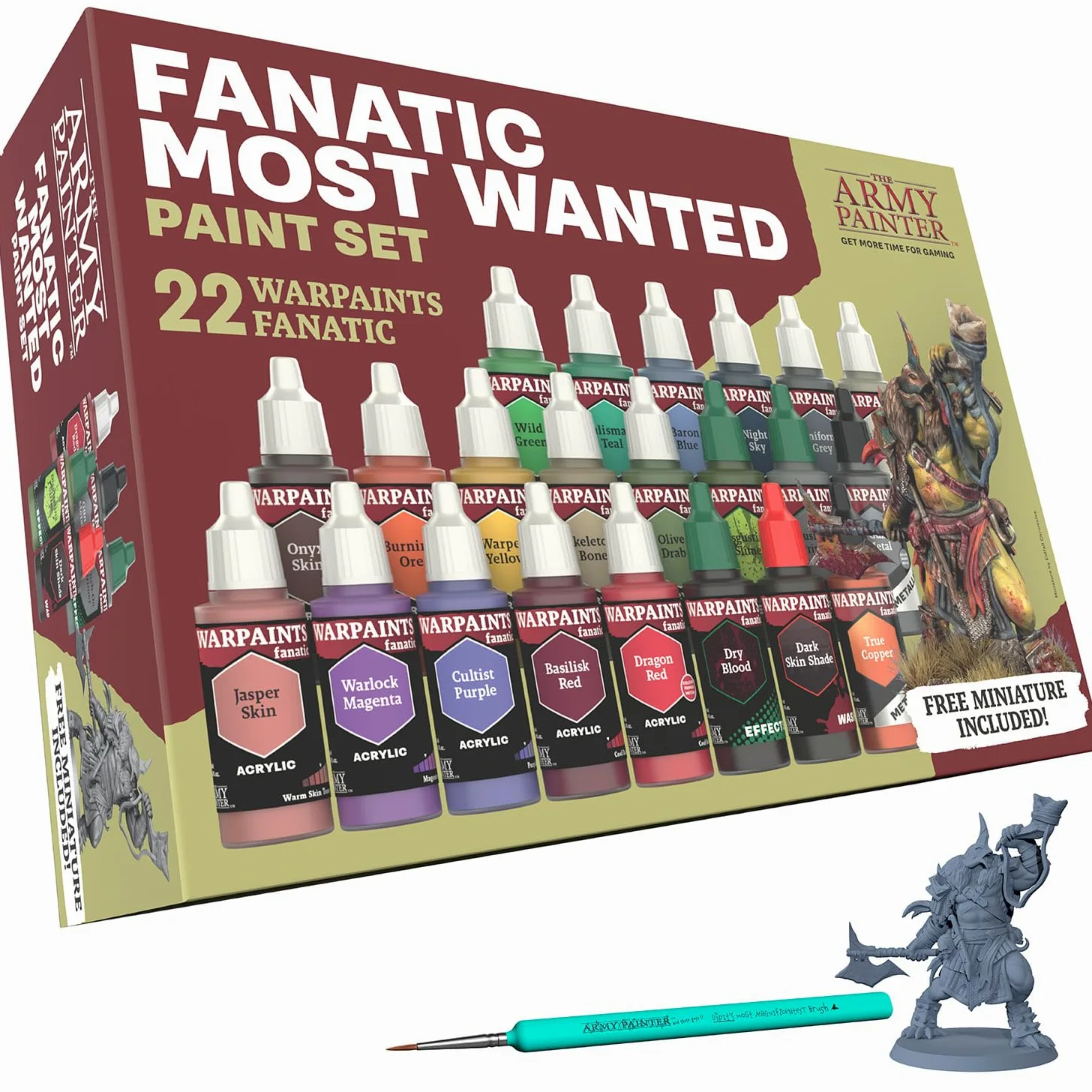 The Army Painter, Warpaints Fanatic Most Wanted Combo Set, 22 x 18 ml | Tonalità di pelle, metallici, effetti, wash, primer, 1 pennello e 1 miniatura, D&D e Warhammer
