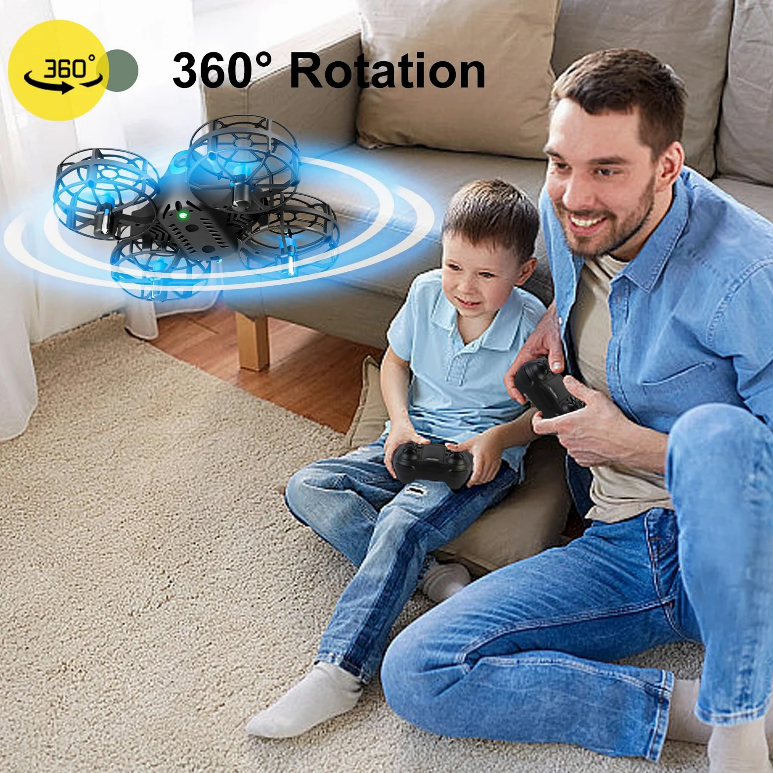4DRC V18 Mini Dron con 2 Controlli per Bambini, Principianti, Flip 3D, Luci, Modalità Senza Testa, 3 Velocità, Planata Auto, Altitudine Fissa, 2 Batterie, Quadricottero RC, Regalo per Ragazzi