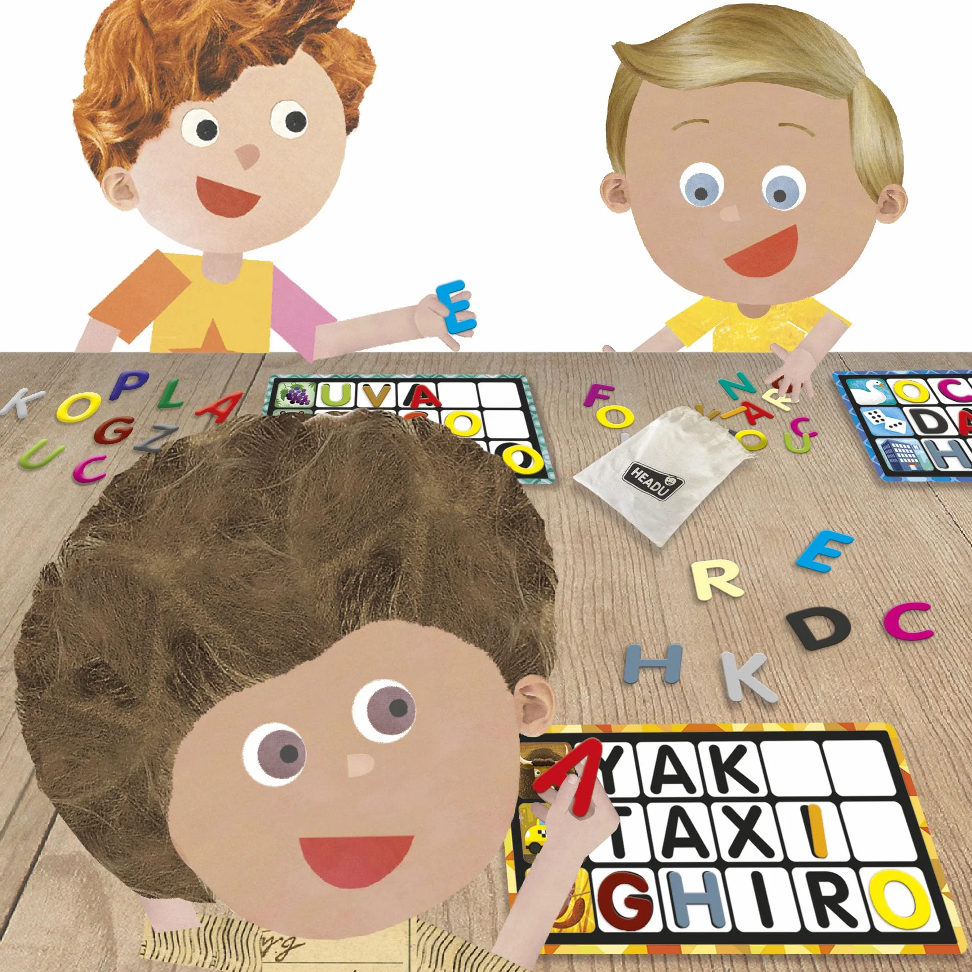 HEADU - Lettere E Parole Montessori - Tombola Tattile Per Imparare A Leggere E Scrivere | Gioco Educativo Per Bambini 3-6 Anni, Pesca le Lettere e Forma le Parole, Metodo Montessori, Made In Italy
