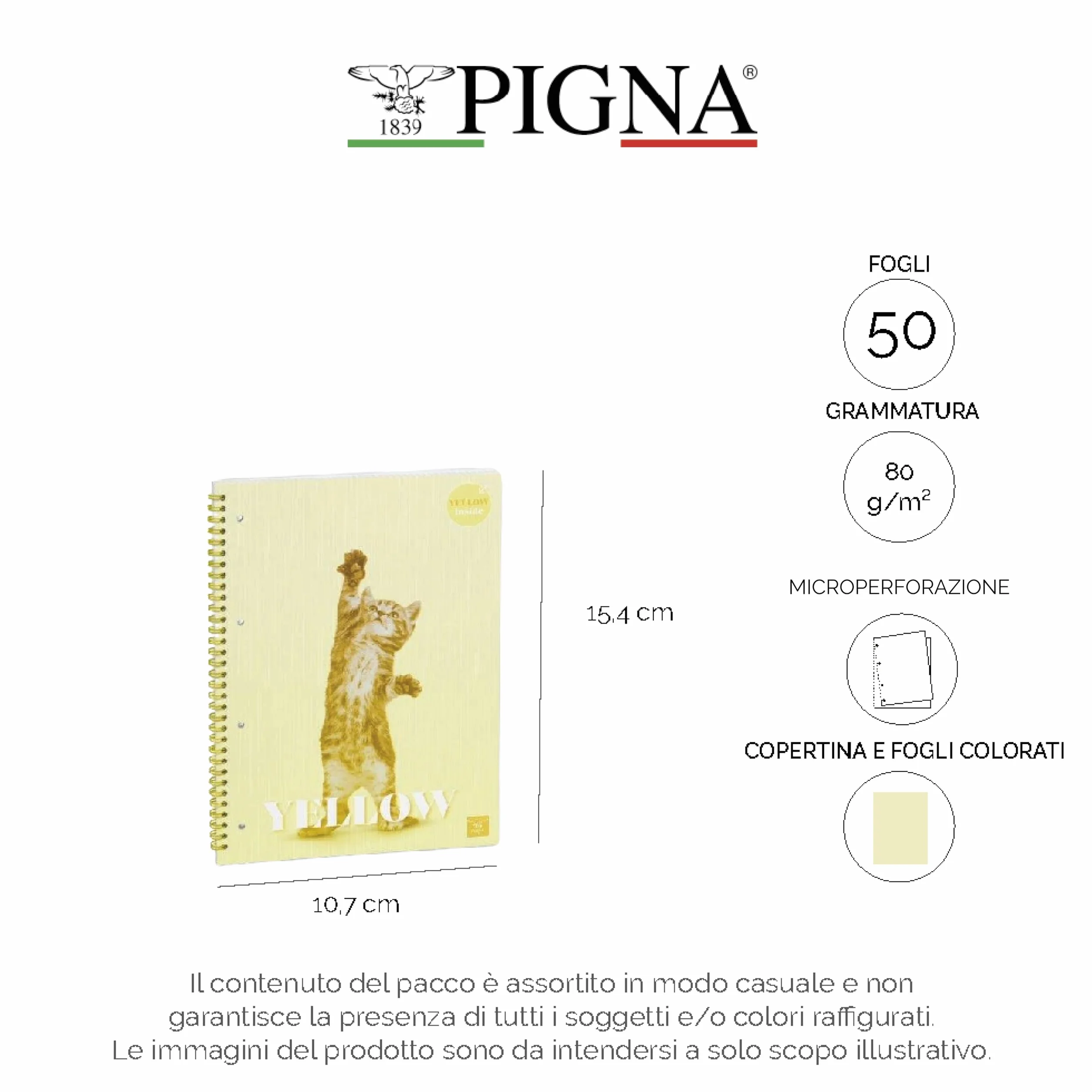 Pigna Quaderno Blocco Spiralato A6 Colour Inside 50 Fogli Carta Colorata
