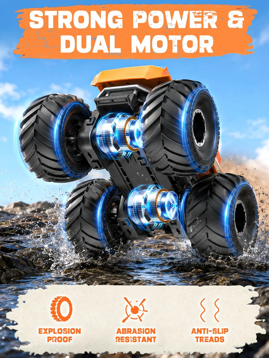 Anfibio Macchina Telecomandata per Bambini - RC Car con Cannone ad Acqua | 2.4GHZ Monster Truck Rotazione 360°, 1:18 Auto Radiocomandata Giocattolo, Regalo Natale & Compleanno per Bambino 6-12 Anni