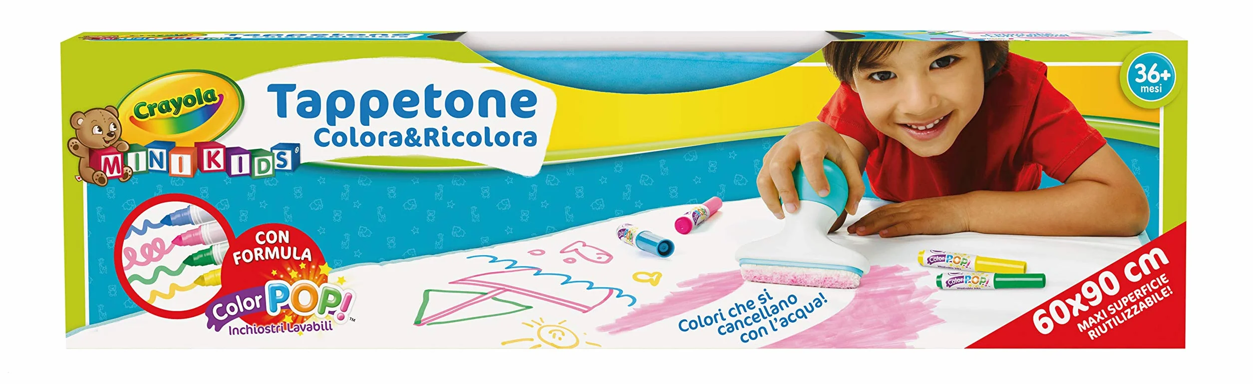 CRAYOLA 04-0034 Colora e Ricolora - Tappetone, Maxi superficie riutilizzabile per disegnare e colorare, per bambini a partire dai 36 mesi, 3 anni, trasportabile, pratico