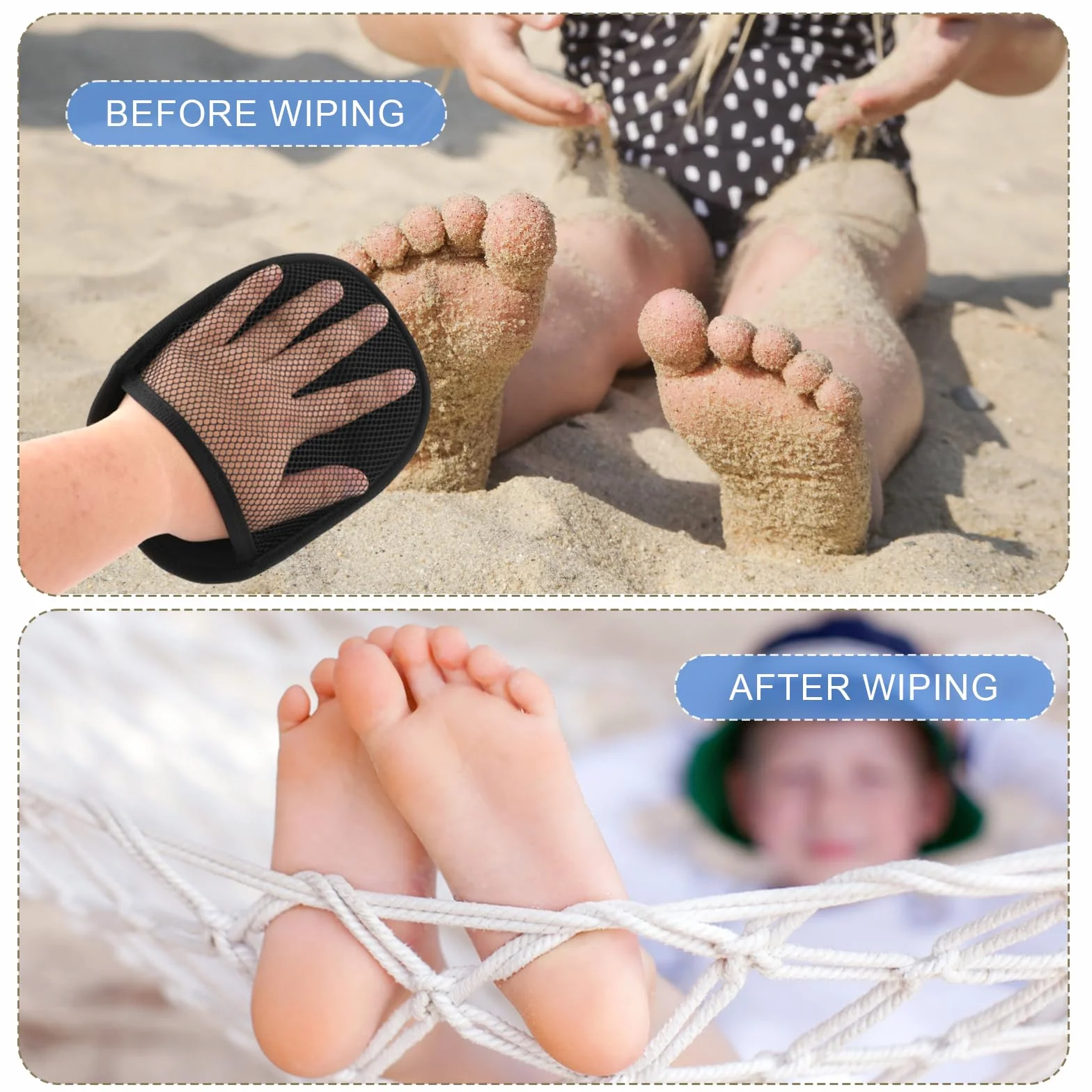 2pz Guanto per Sabbia, Guanto per Rimuovere la Sabbia Togli Mare Traspirante Sand Wipe off Mitt Pulisce la Pelle dei Bambini per Beach Volley Attività Acquatiche Ricreazione Sull'Oceano
