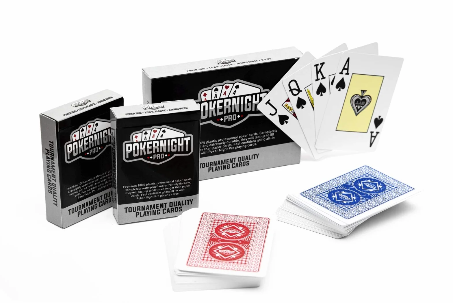 2 giochi di carte da gioco professionali 100% plastica Texas Holdem Poker (1 x rosso/1 x blu) | 54 monete per gioco, inclusi 2 jolly | indice Jumbo | Qualità Super Casino