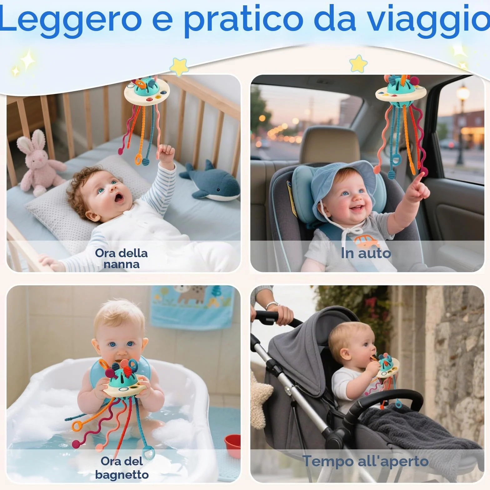 Giochi per Bambini 1 Anno, Giocattoli Sensoriali Montessori per Bambini dai 12 ai 18 Mesi+ Gioco da Tirare UFO Giocattoli Didattici per Lo Sviluppo delle capacità Motorie Fini