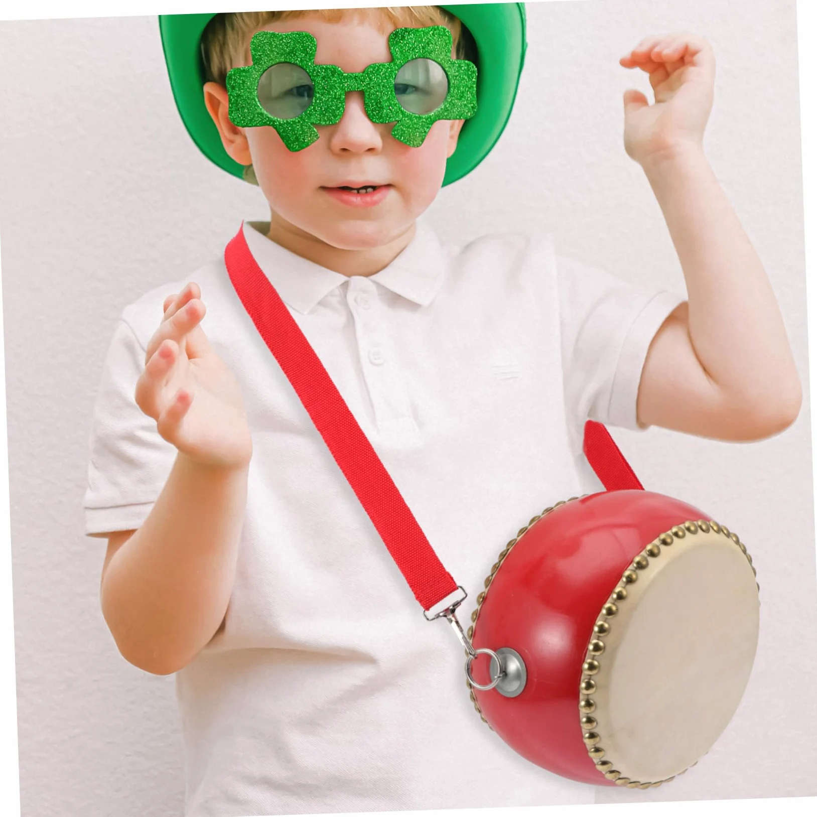 Tamburo Giocattolo in Pelle di Mucca in Legno Rosso | Strumento Percussione Musicale, per Feste di Celebrazione, per Bambini e Adulti