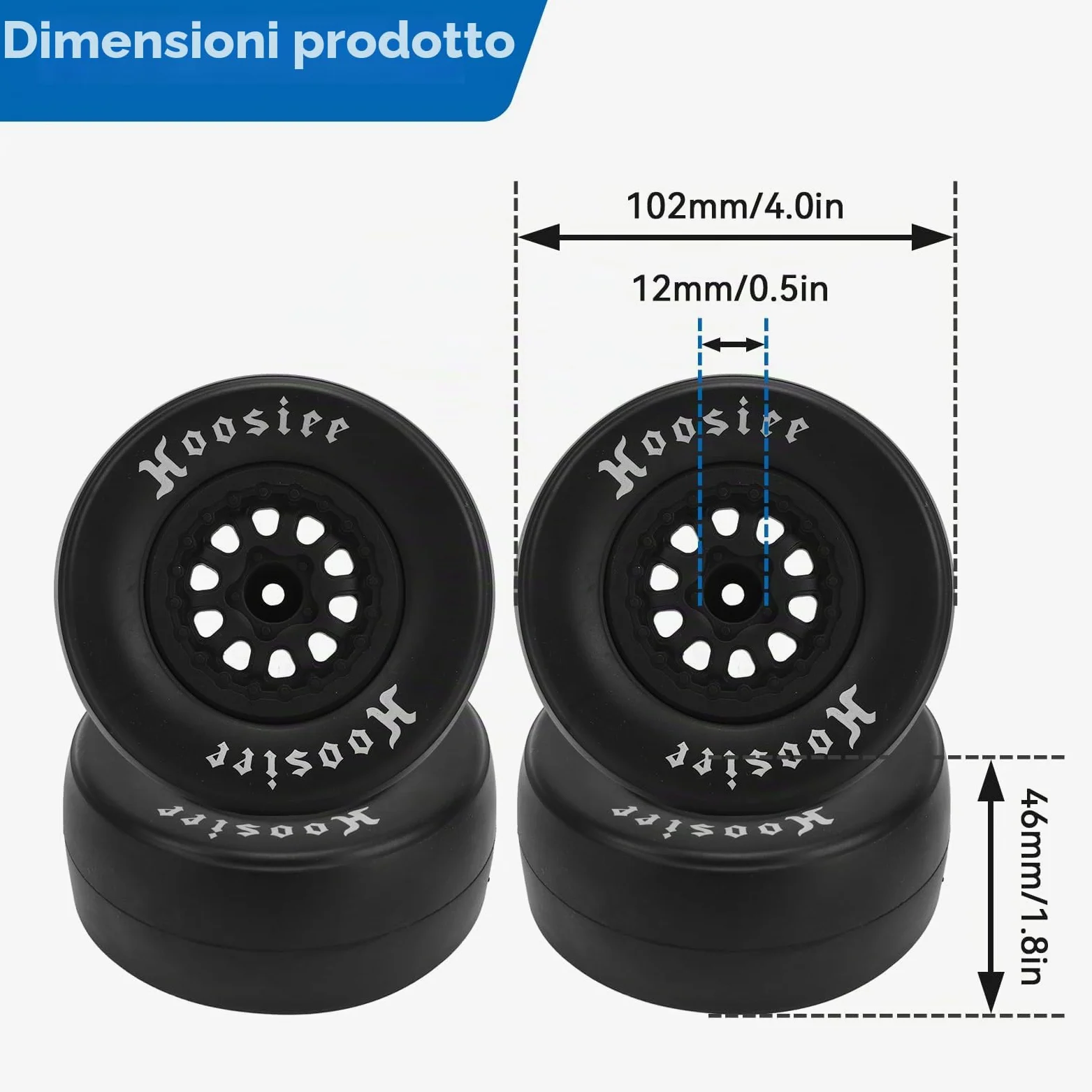 HERCHR 4 Pezzi Pneumatici in Gomma Ruote da 102 Mm E Cerchioni con Mozzo Esagonale da 12 Mm Compatibili con 1/10 Fuoristrada Telecomando Auto RC Fuoristrada