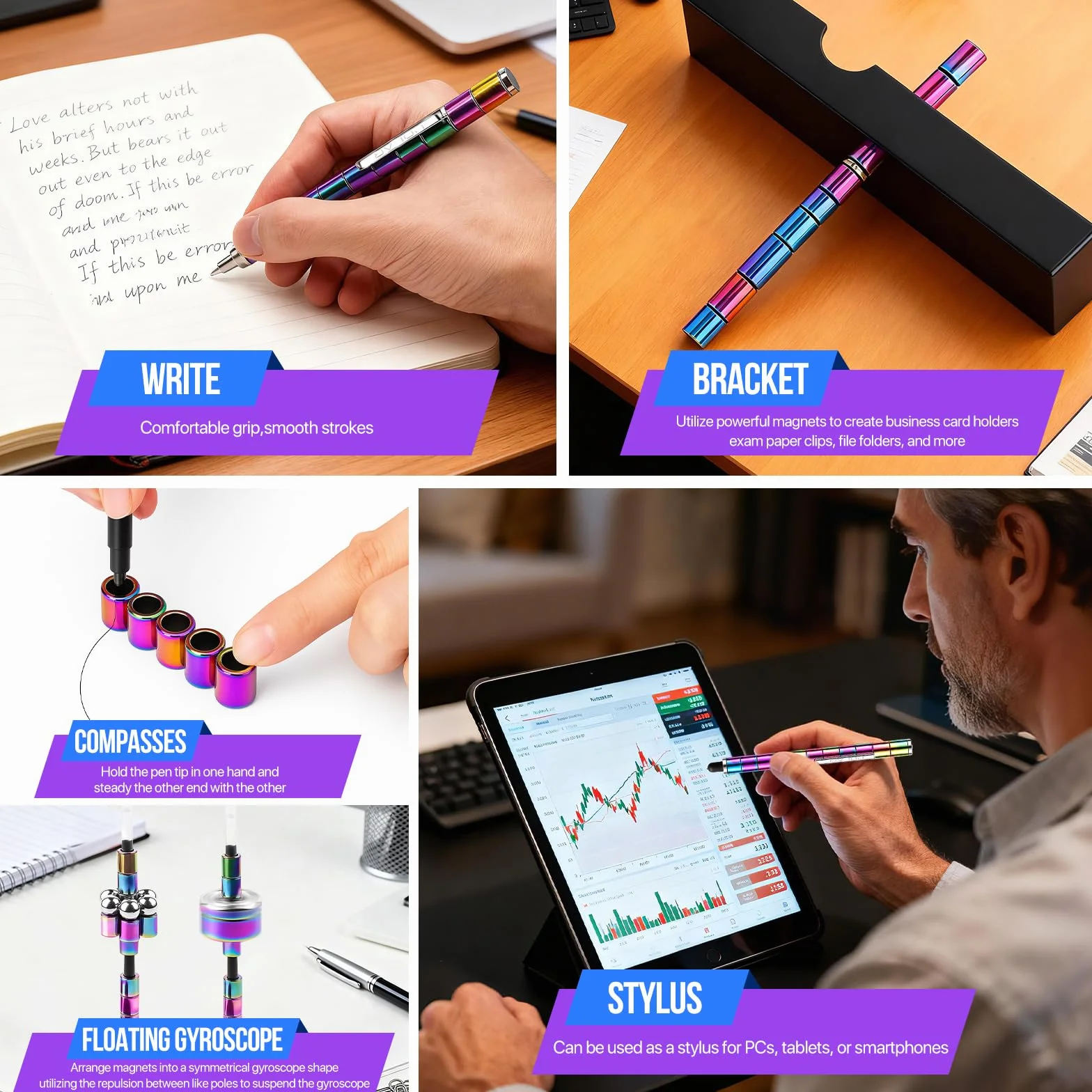 RoserRose Penna Magnetica, Fidget Pen, Pregalo Uomo Compleanno, Regalo Anniversario per Lui, Decompressione Multifunzionale per Scrittura, Regalo Creativo per Uomo, Donna & Adolescenti