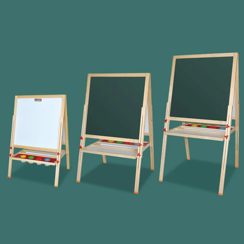 Lavagna per bambini a doppio lato 3 in 1 set 30 accessori legno magnetico bianco nero cavalletto 3-12 anni