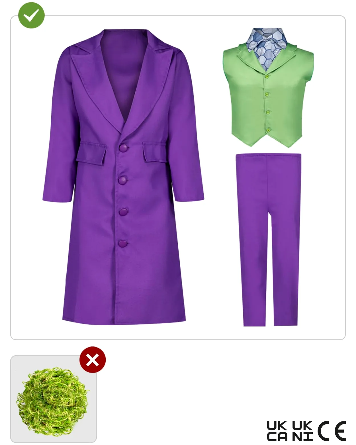 Funidelia Costume Ufficiale di Joker per bambino, Include giacca, gilet con colletto e cravatta e pantaloni, Supereroi, DC Comics - Completo per bambini per feste, Carnevale e Halloween