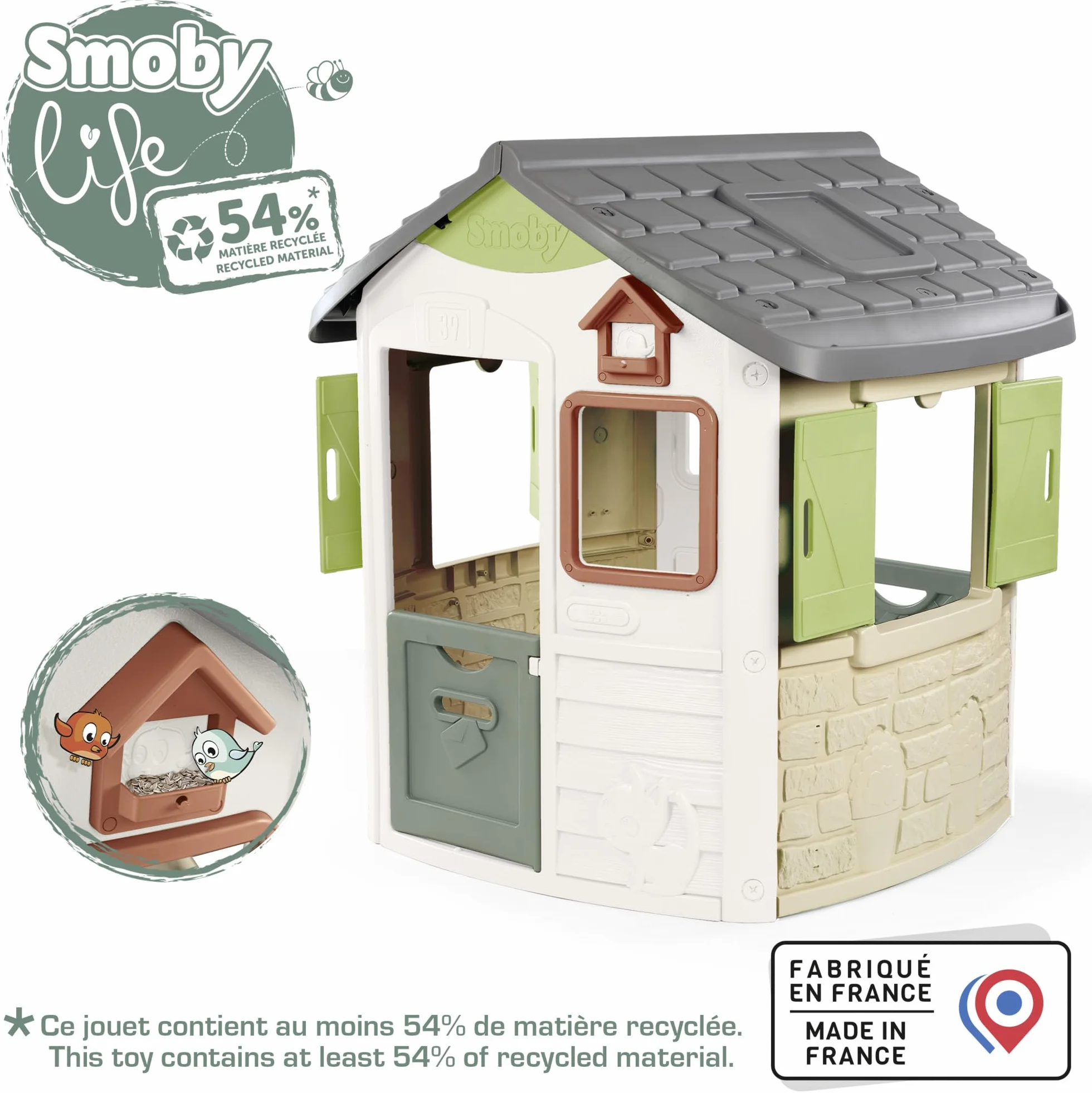 Smoby Life - Casetta Jura Lodge, misure 115 x 123 x 132 cm, con il 54% di plastica riciclata, dai 2 anni, 7600810504