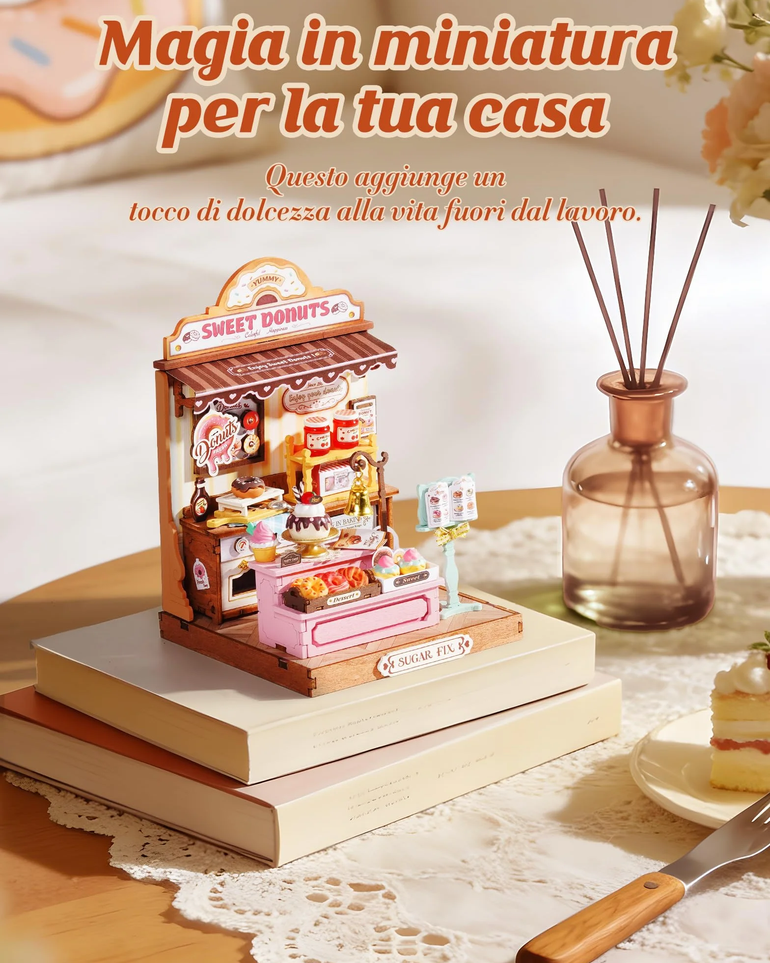 Rolife Miniature Casa Sweetie's Donut Shop, 141 pezzi Kit Casa in Miniatura DIY, Modellismo da Costruire Adulti Casa delle Bambole in Legno Puzzle 3D Nessun collante necessario