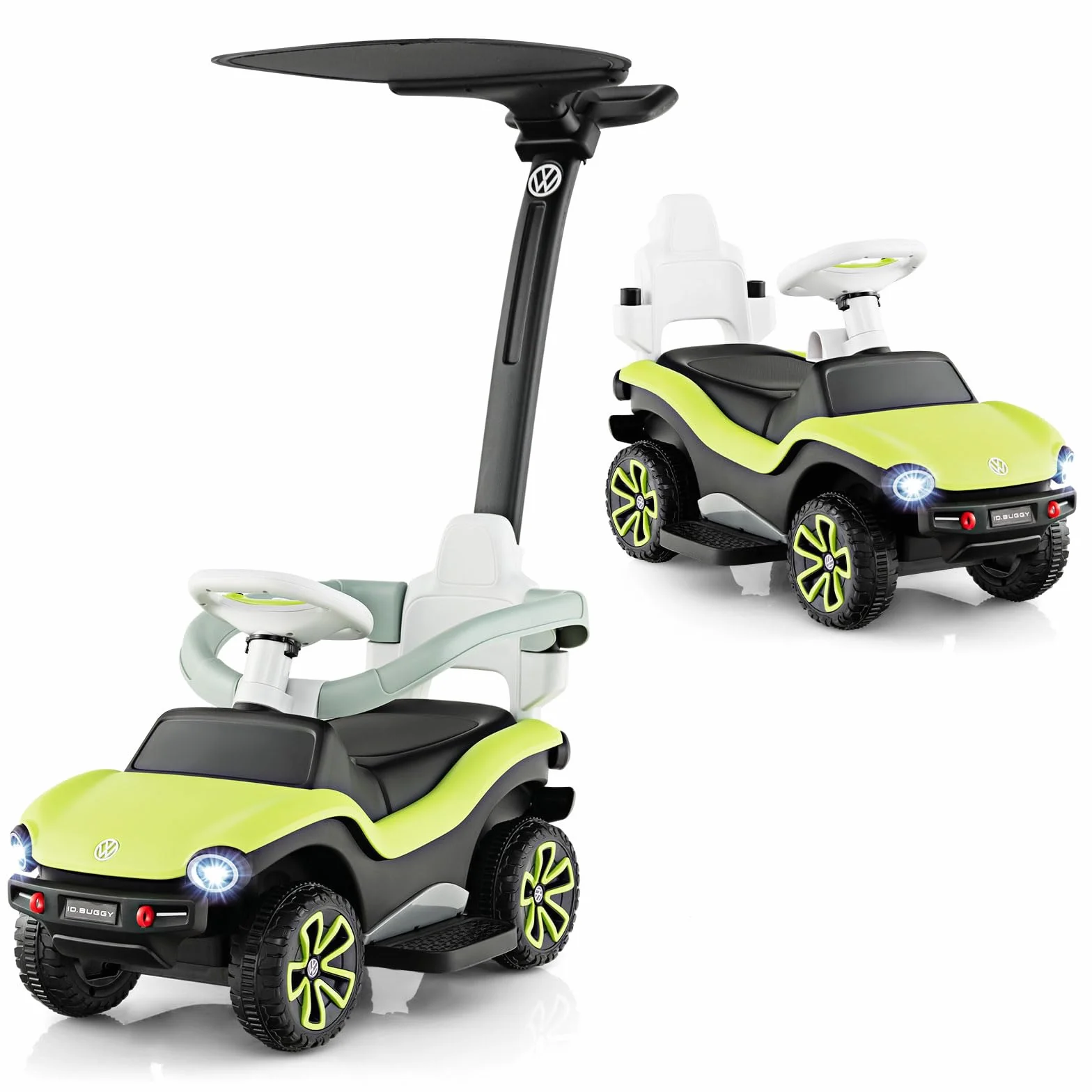 COSTWAY Volkswagen 3 in 1 Macchina Cavalcabile a Spinta per Bambini con Maniglione Regolabile Parasole e Musica 1-3 Anni