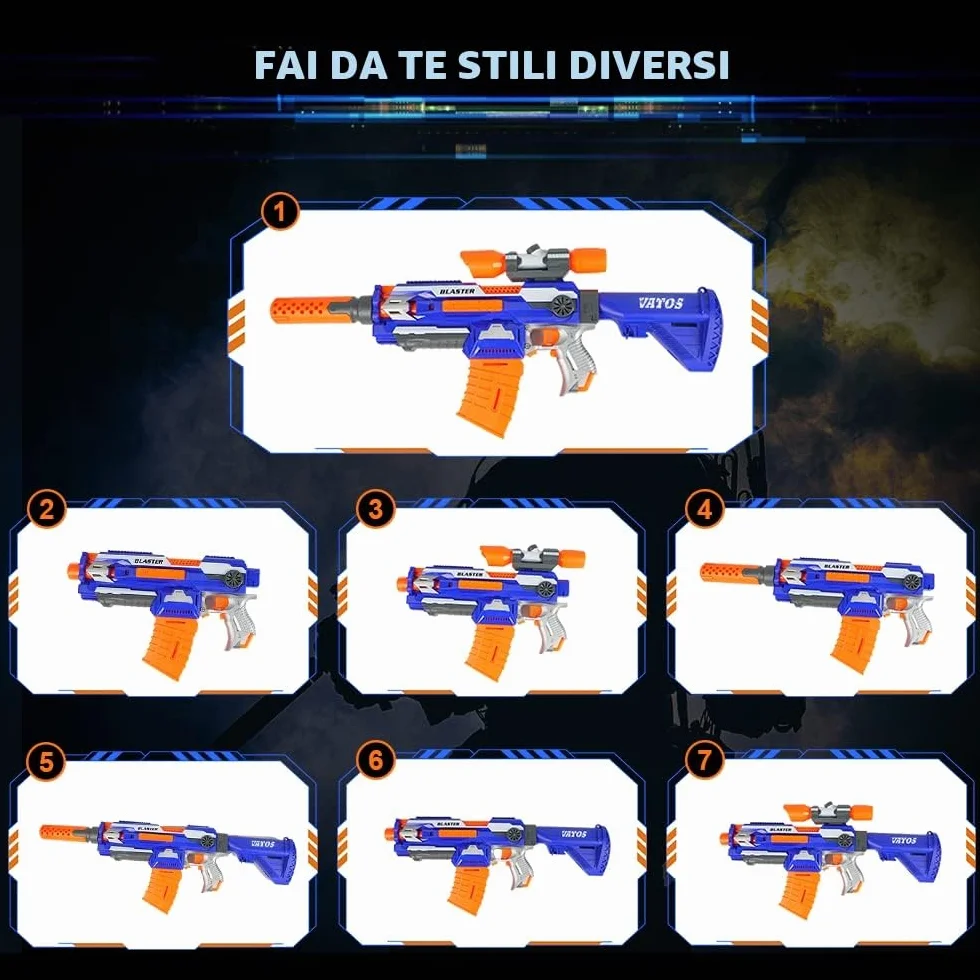 VATOS Pistola Elettrica Schiuma con 100 Dardi, Fucile Sniper Automatico 7 Stili DIY + Mirino, Giochi di Tiro 9-15m per Bambini 6-12 Anni & Adulti