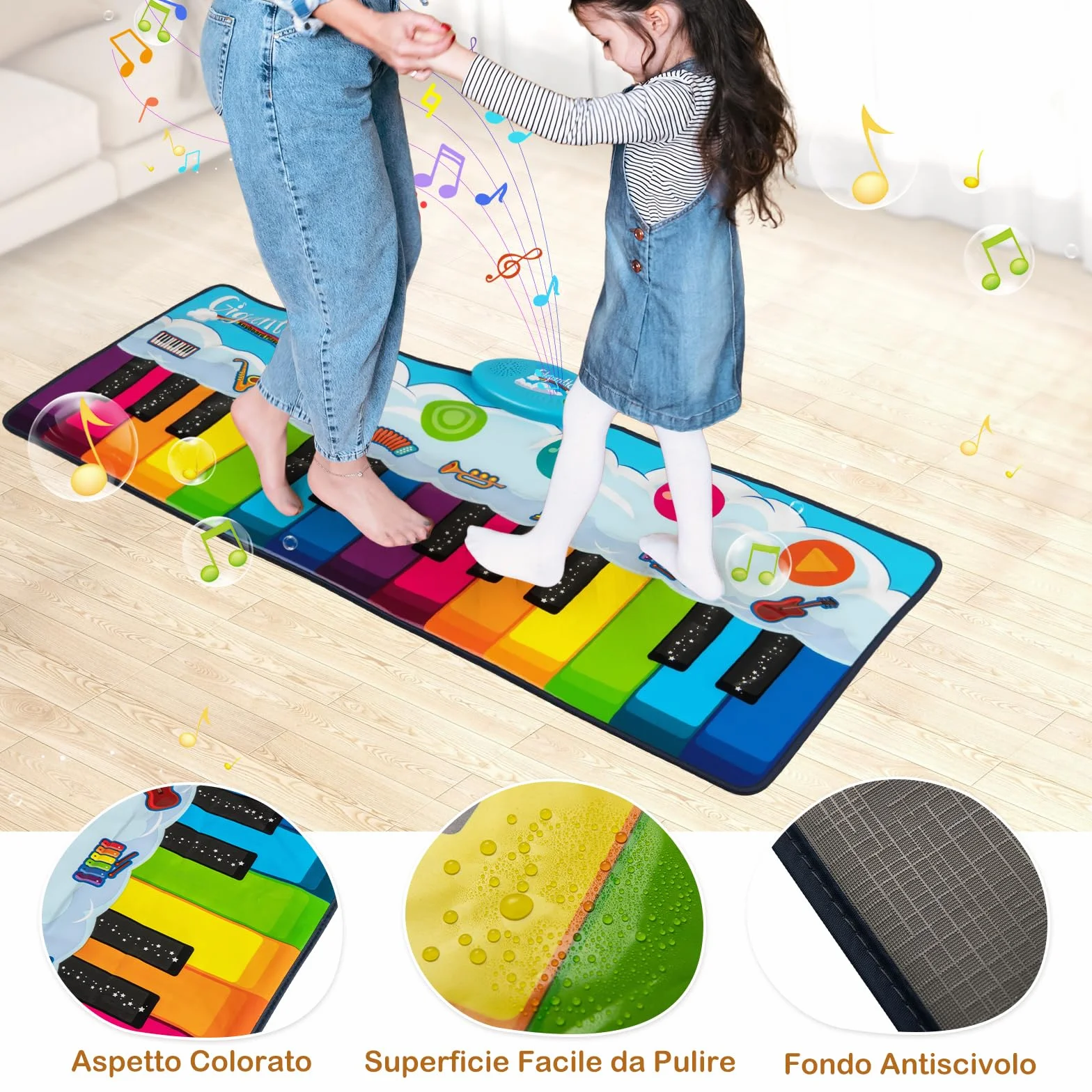 COSTWAY Tappetino Musicale 24 Tasti Tappeto Pianoforte con 8 Suoni per Bambini 1+ Anno 120x47 cm