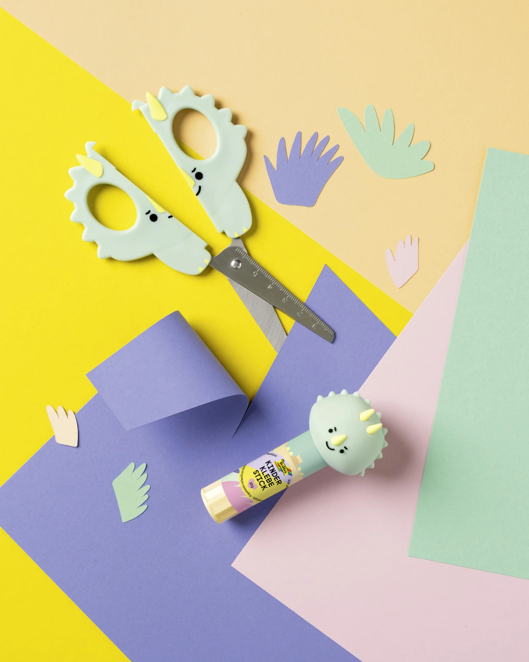 folia 774 - Forbici Artigianali per Bambini Dino, ca. 16 cm, Forbici per Bambini con Motivo di Dinosauro e Righello in Rilievo, in Acciaio Inox con Angoli arrotondati, per destrimani
