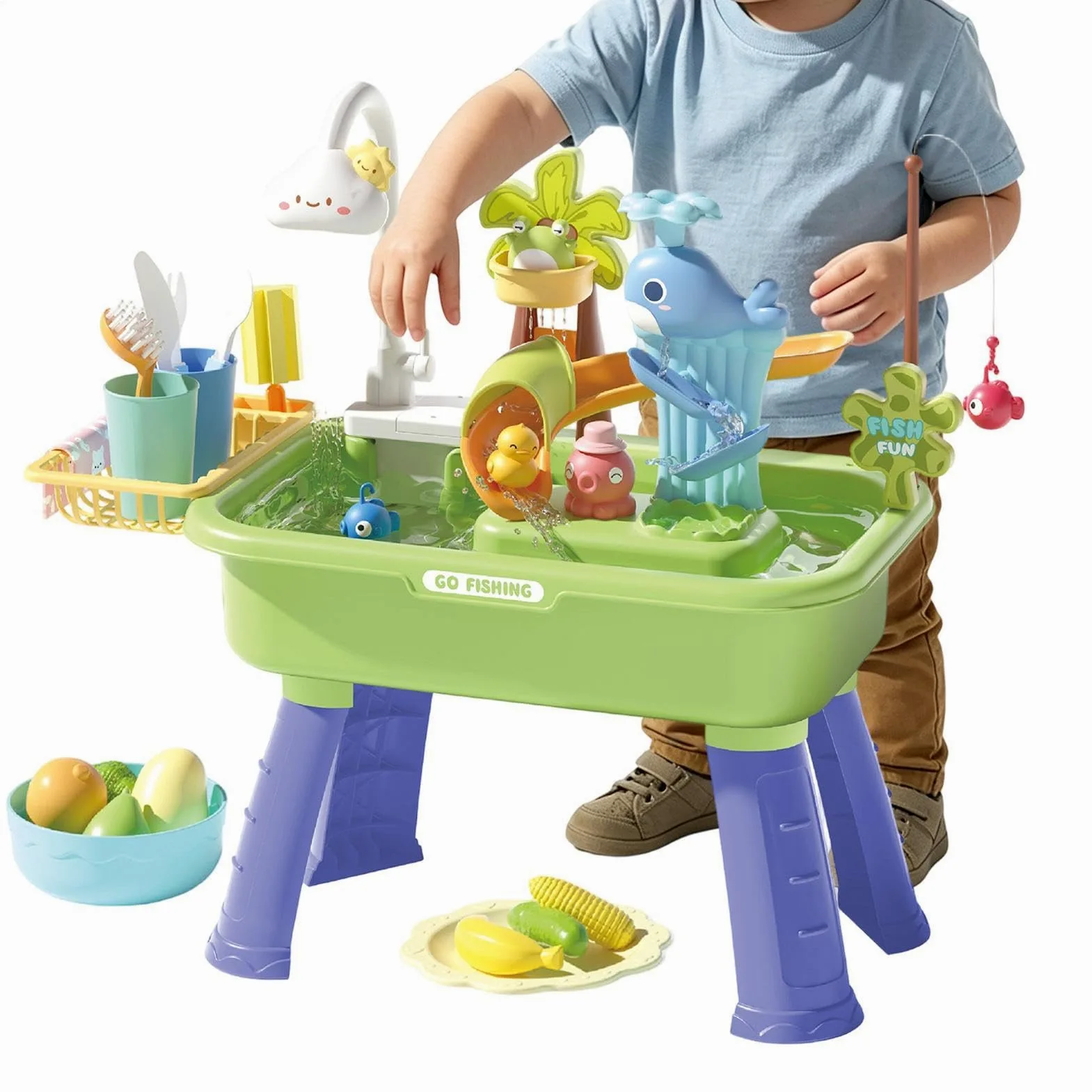 Tavolo Acquatico da Esterno di Pesca Estivo | Giochi Lavello Cucina Per Maschi Femmine Prescolari Patio Spiaggia Campeggio Casa Bagno Sala Giochi Vacanze Compleanno